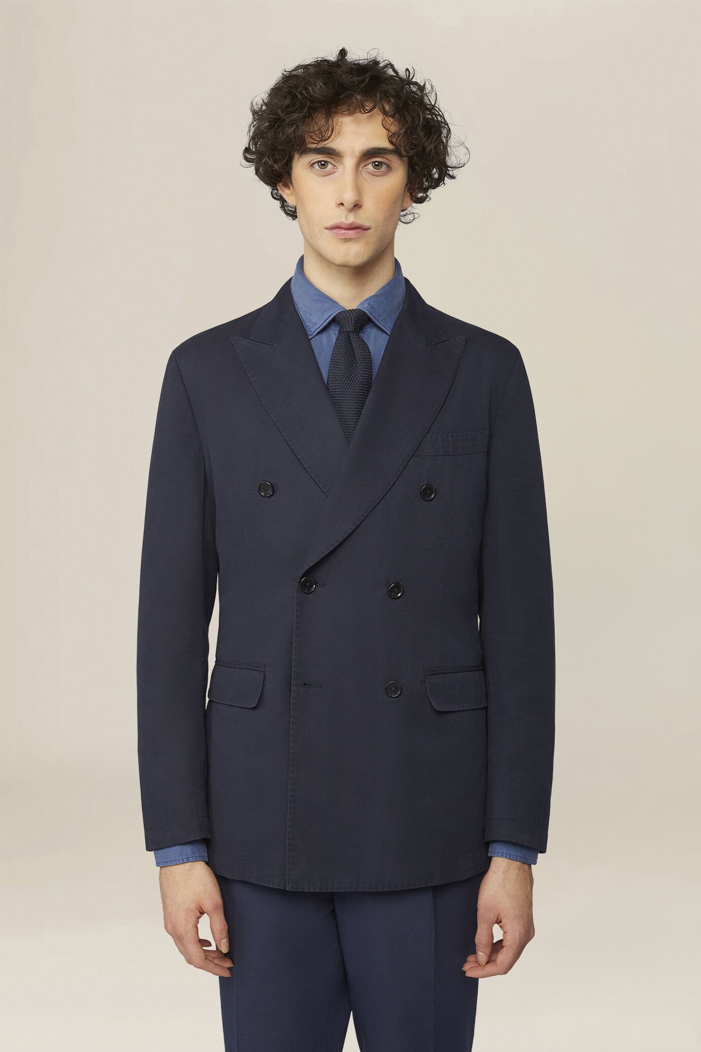 Giacca uomo doppiopetto sfoderata in tessuto twill regular fit image number 0