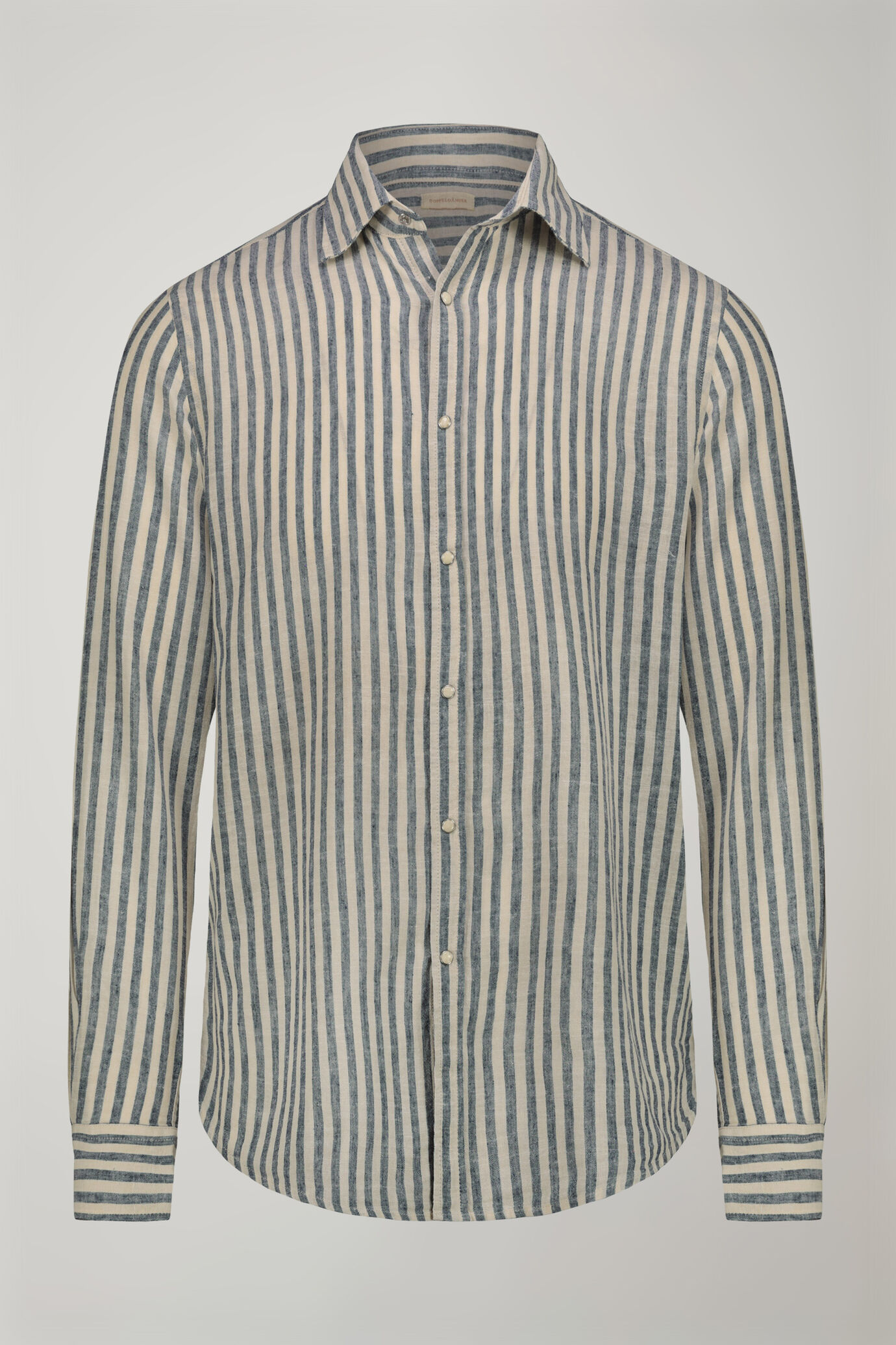 Camicia casual uomo collo classico in lino e cotone rigato comfort fit image number 5