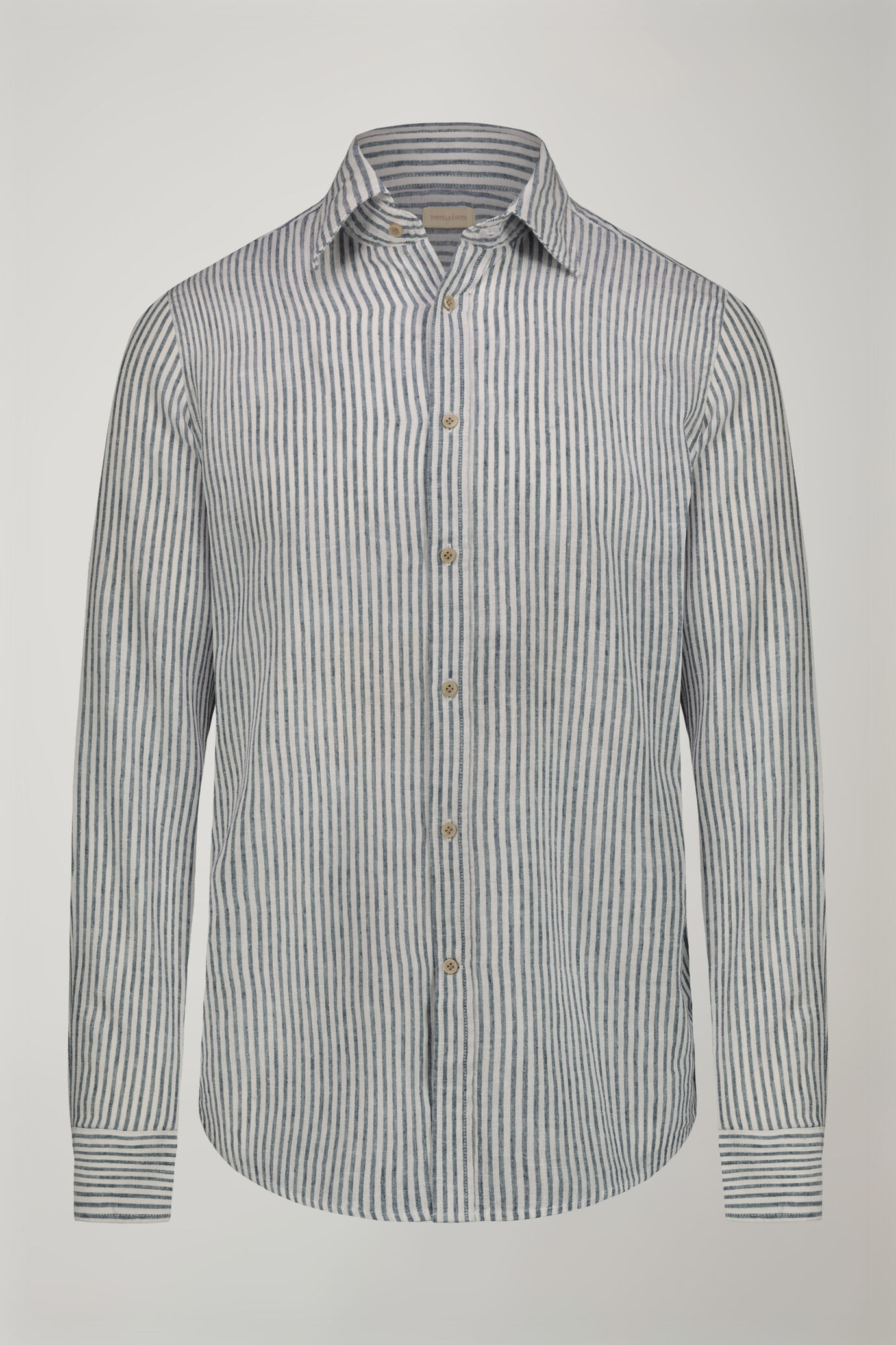 Camicia casual uomo collo classico in lino e cotone rigato comfort fit image number 5