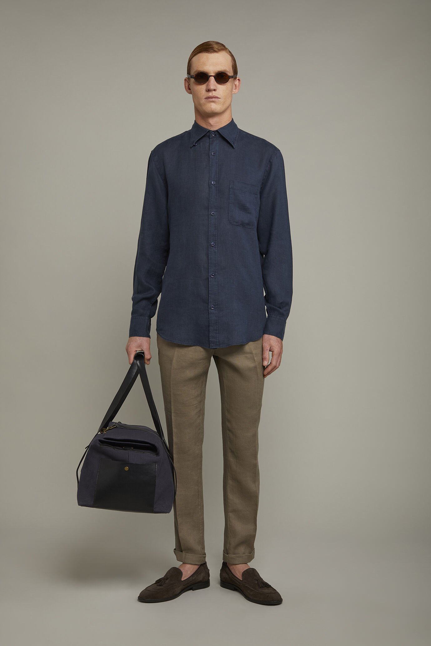 Men’s casual shirt button down collar 100% linen comfort fit image number 0