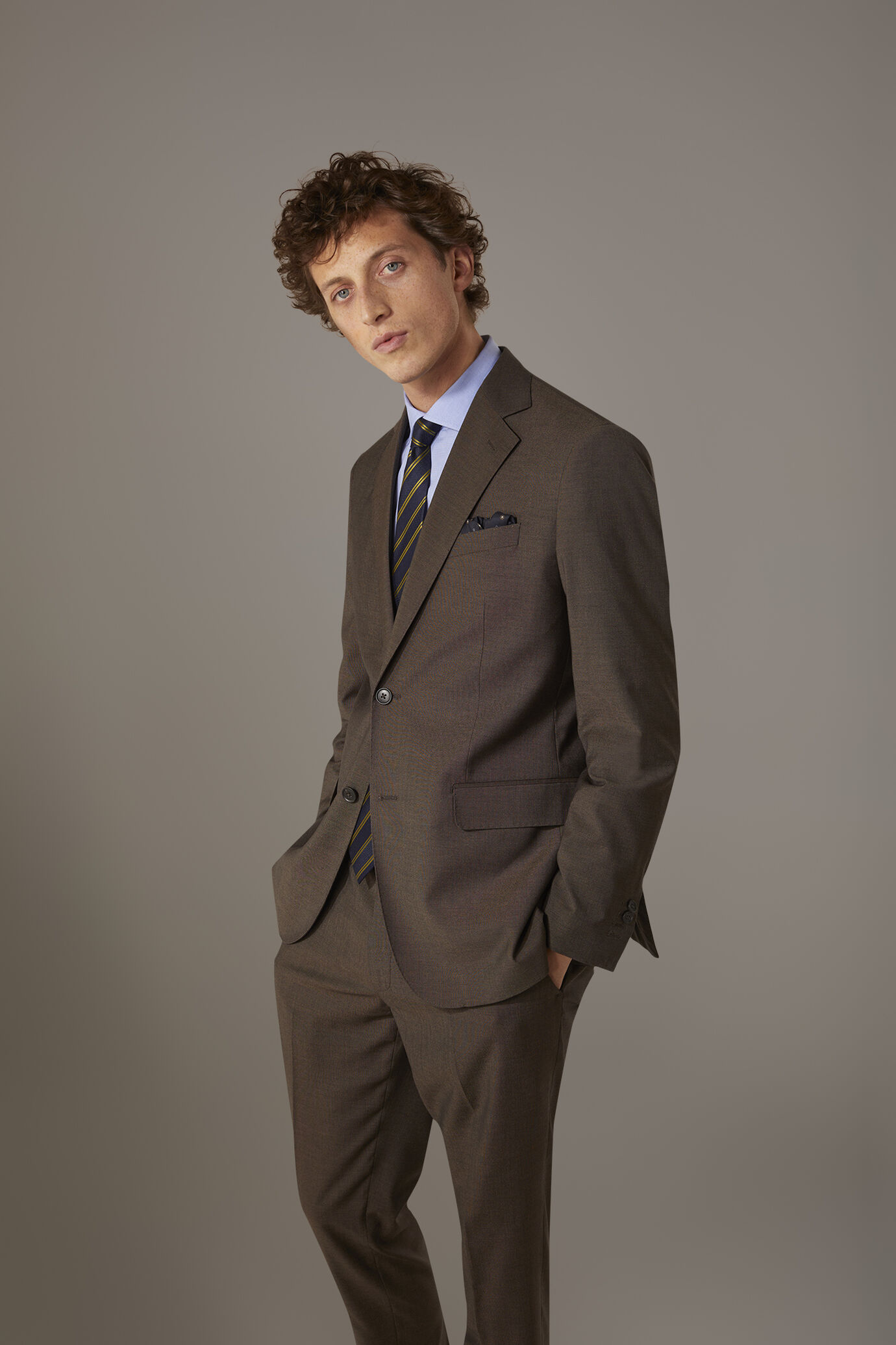 Regular fit single-breasted suit with micro pattern image number 1