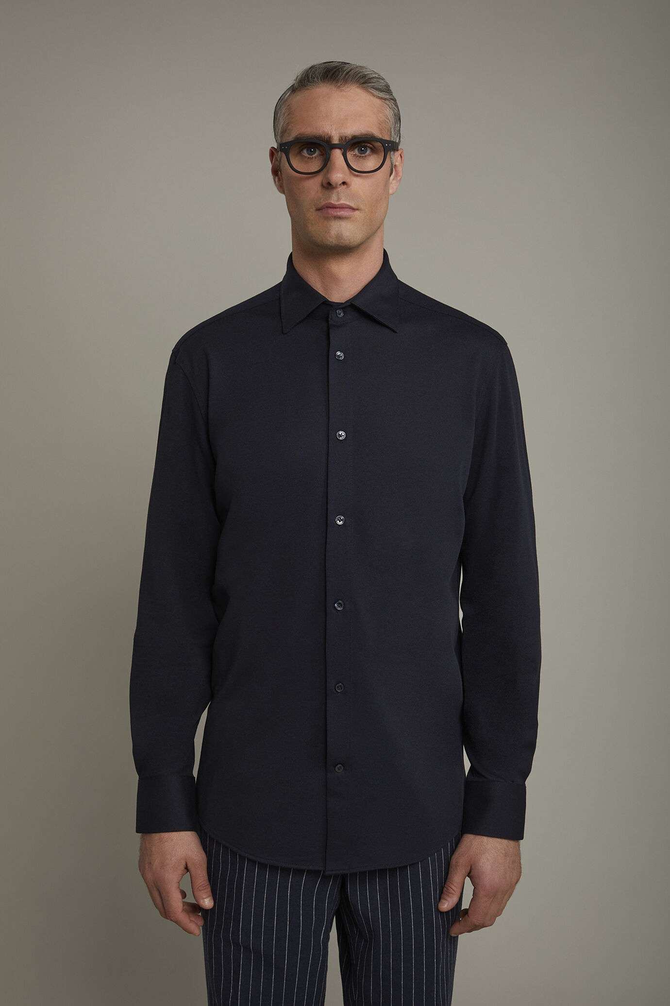 Polo camicia uomo manica lunga con collo classico e tessuto jersey regular fit image number 2