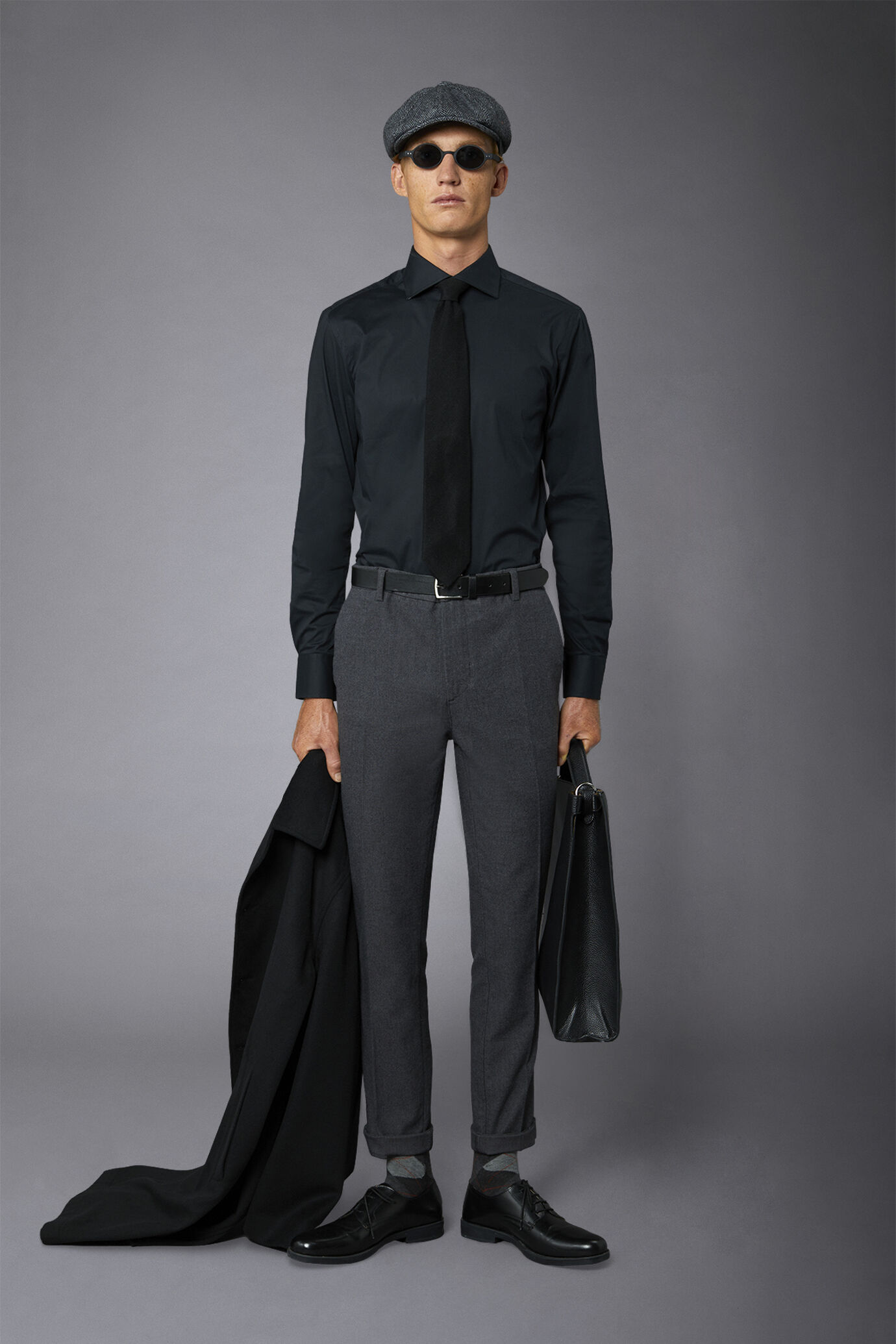 Men's French collar classic shirt stretch slub fabric