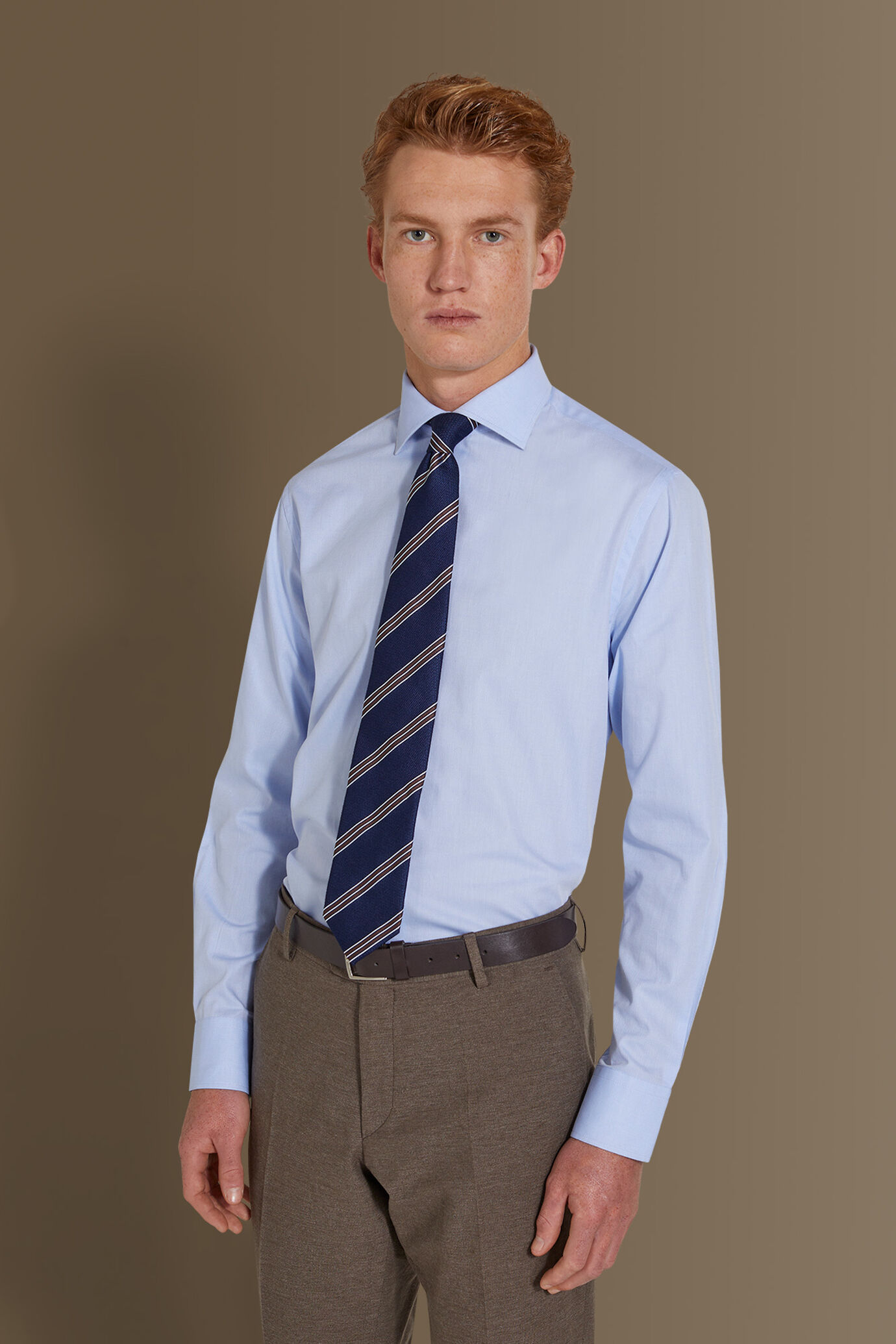 Classic shirt french collar herringbone fabric image number 0