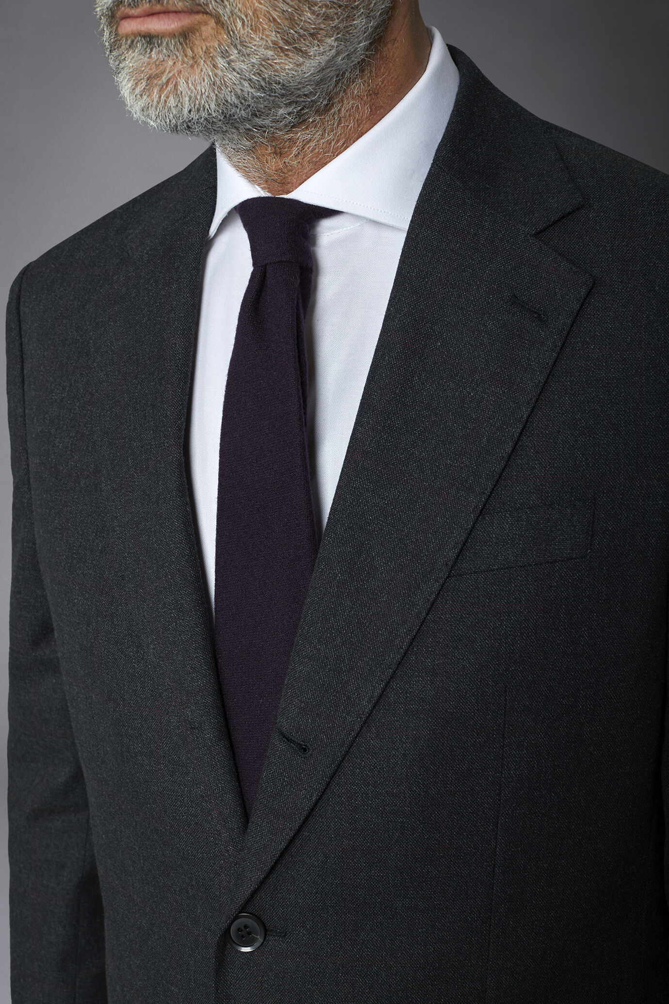 Men's single-breasted suit checked regular fit hand-woven wool fabric image number 3