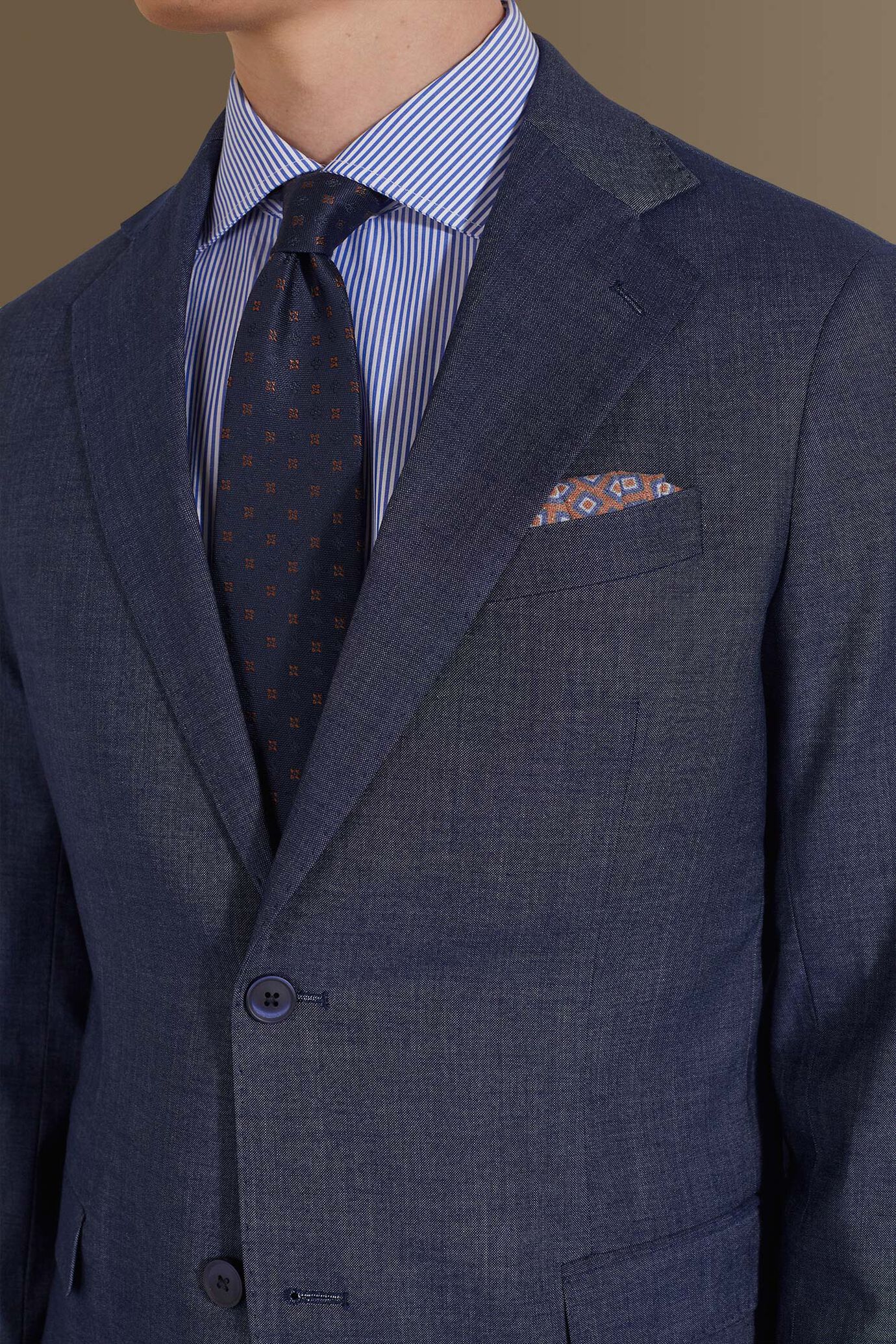 Single breasted suit flat trousers denim fabric effect image number 4