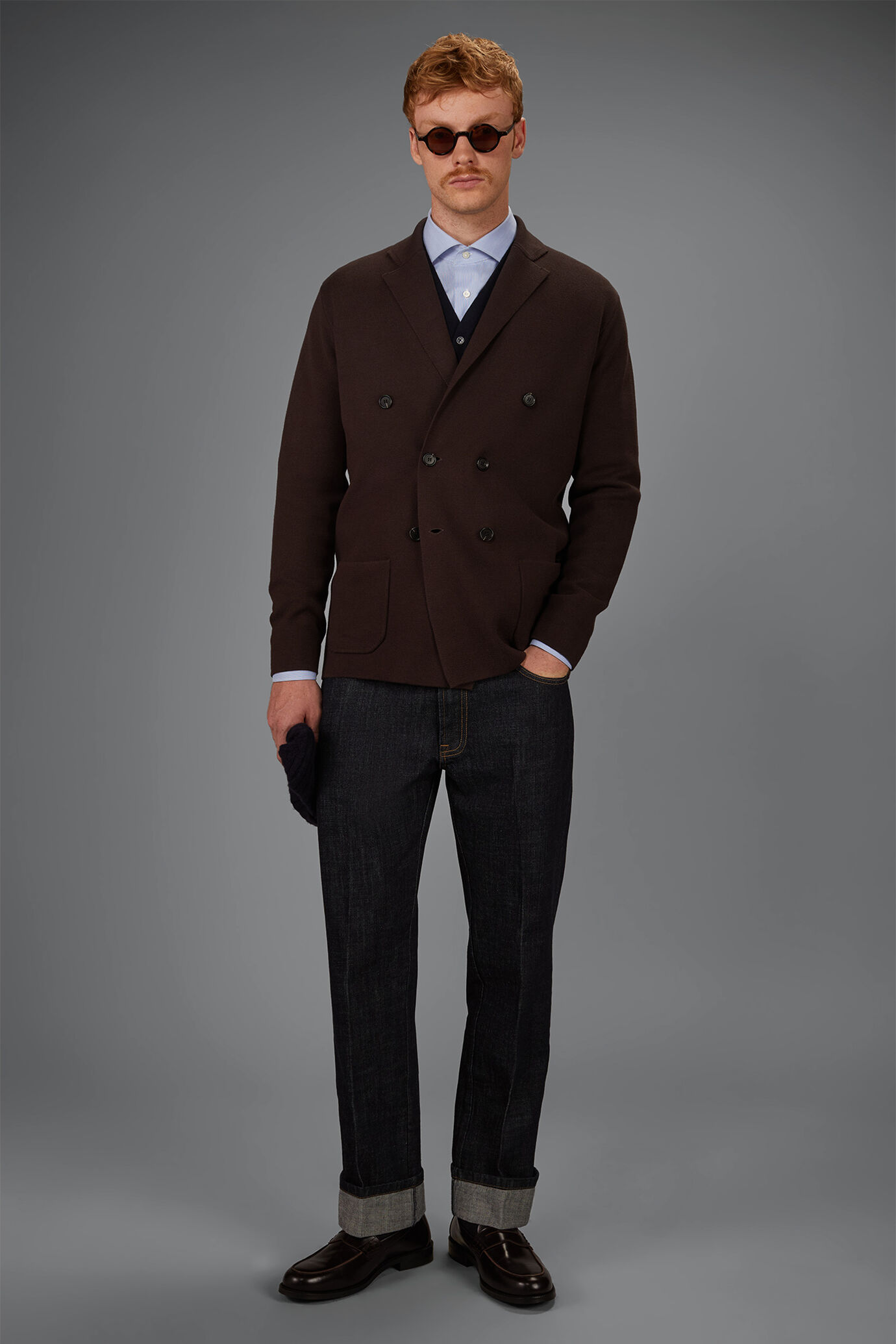 Cardigan uomo doppiopetto in maglia Punto milano 100% cotone regular fit