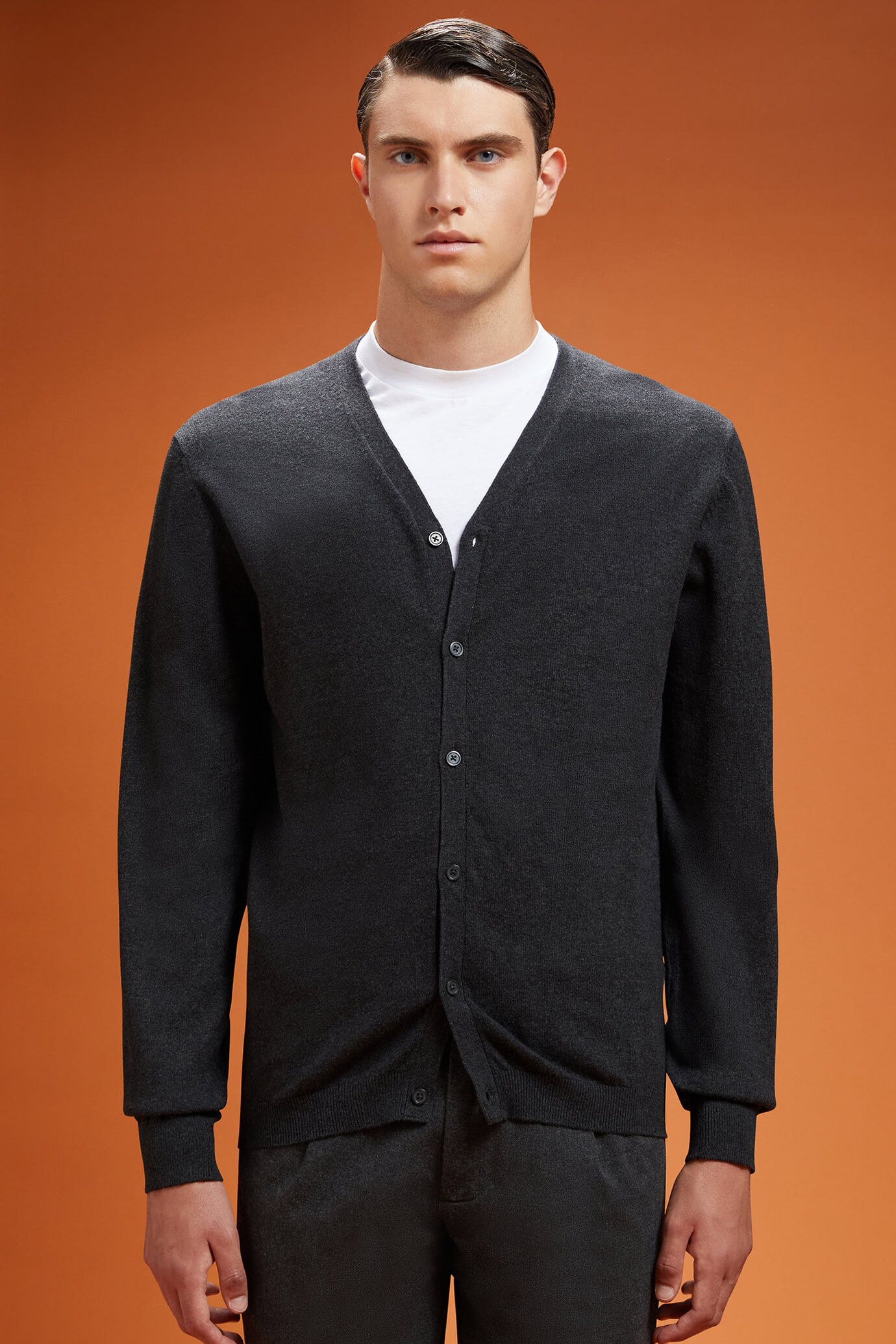 Cardigan uomo scollo a v lana e cotone regular fit image number 0