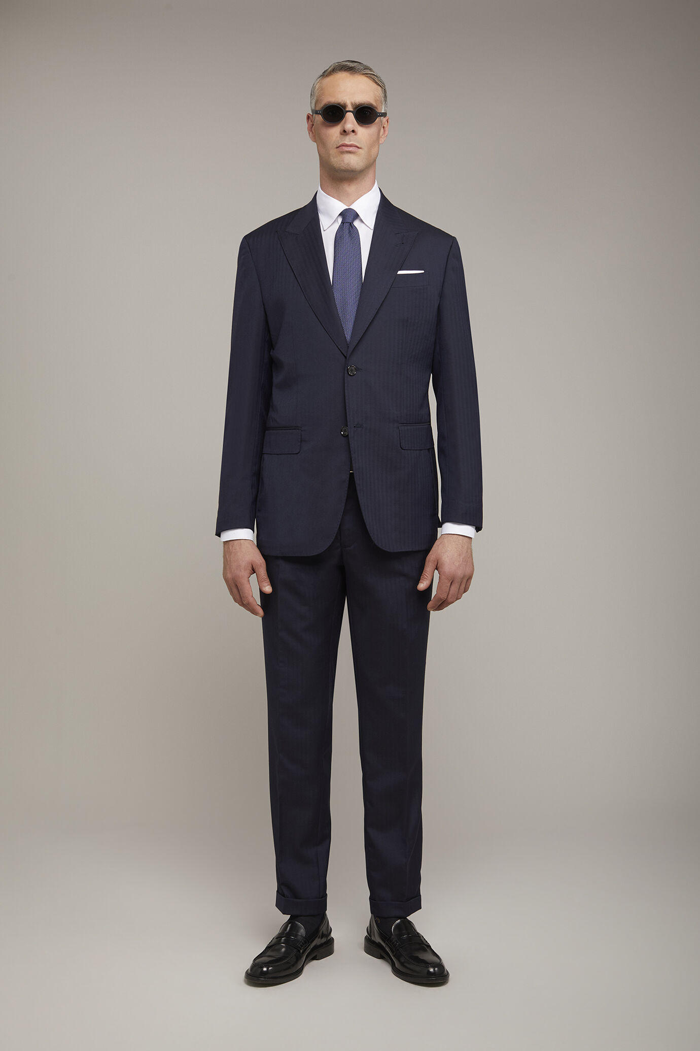 Abito uomo Wool Blend monopetto tessuto con disegno herringbone regular fit image number 0