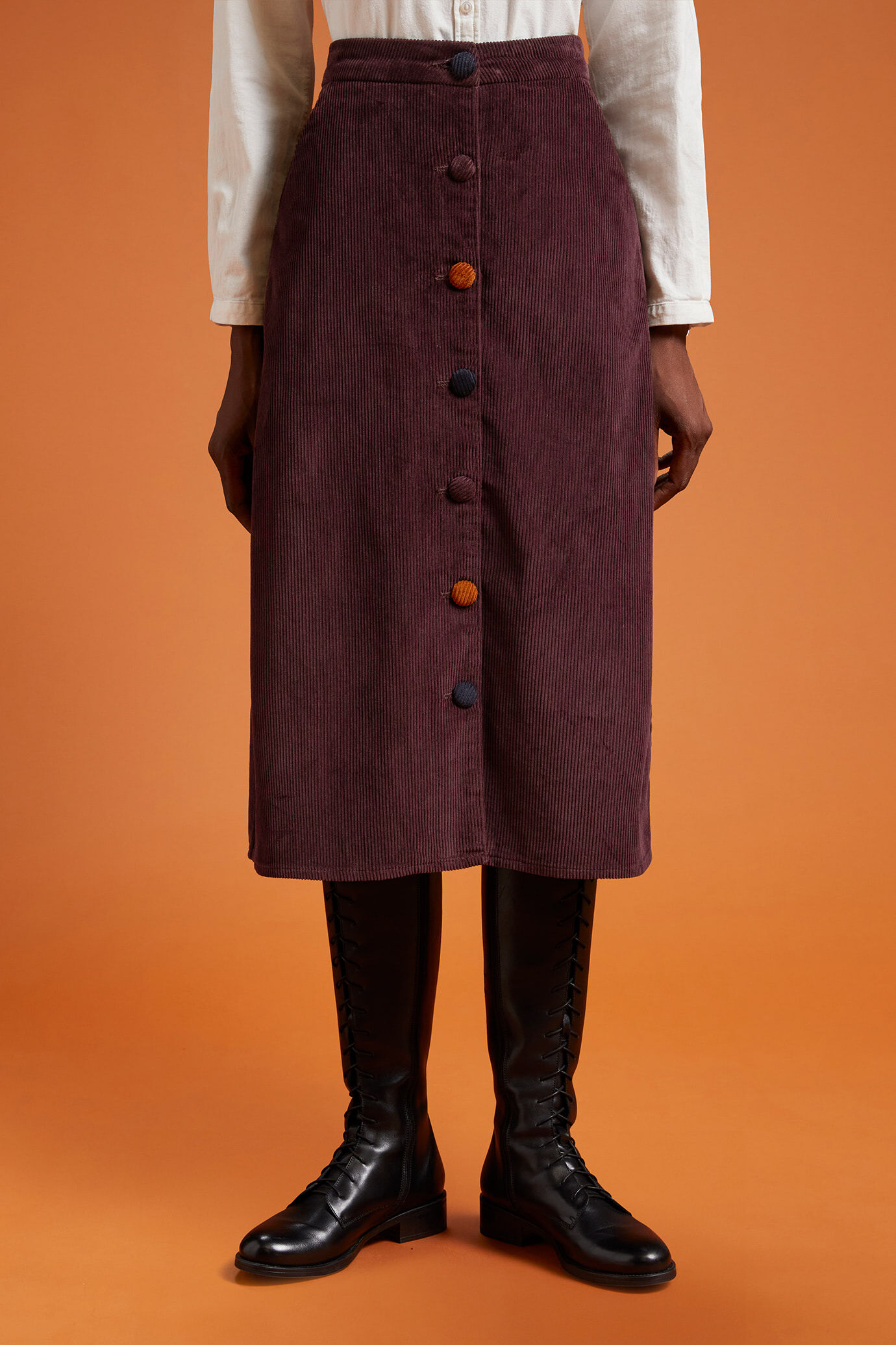 Women's regular fit midi skirt in plain corduroy image number 1
