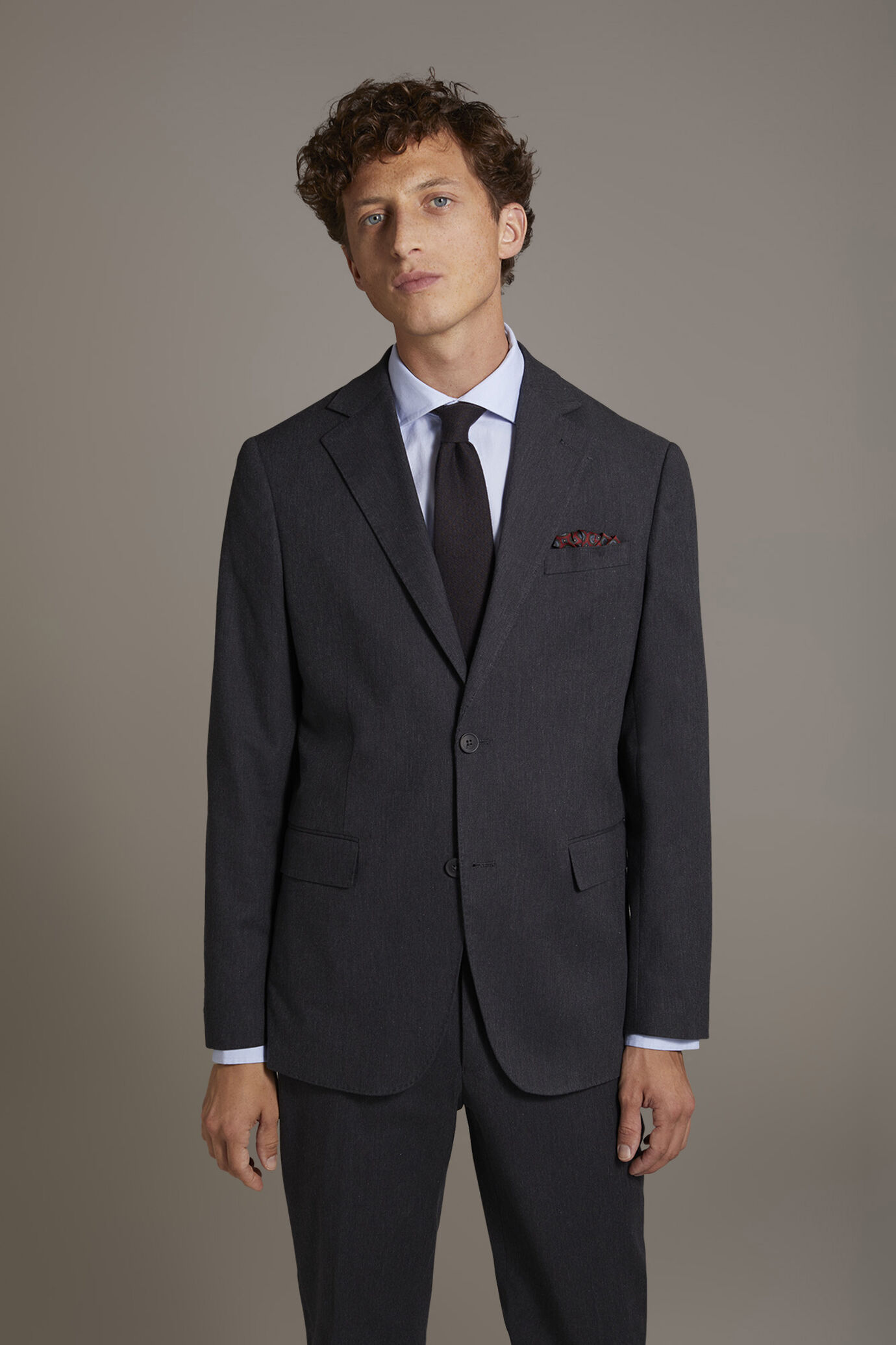 Single-breasted cotton stretch solid color fabric suit image number 2