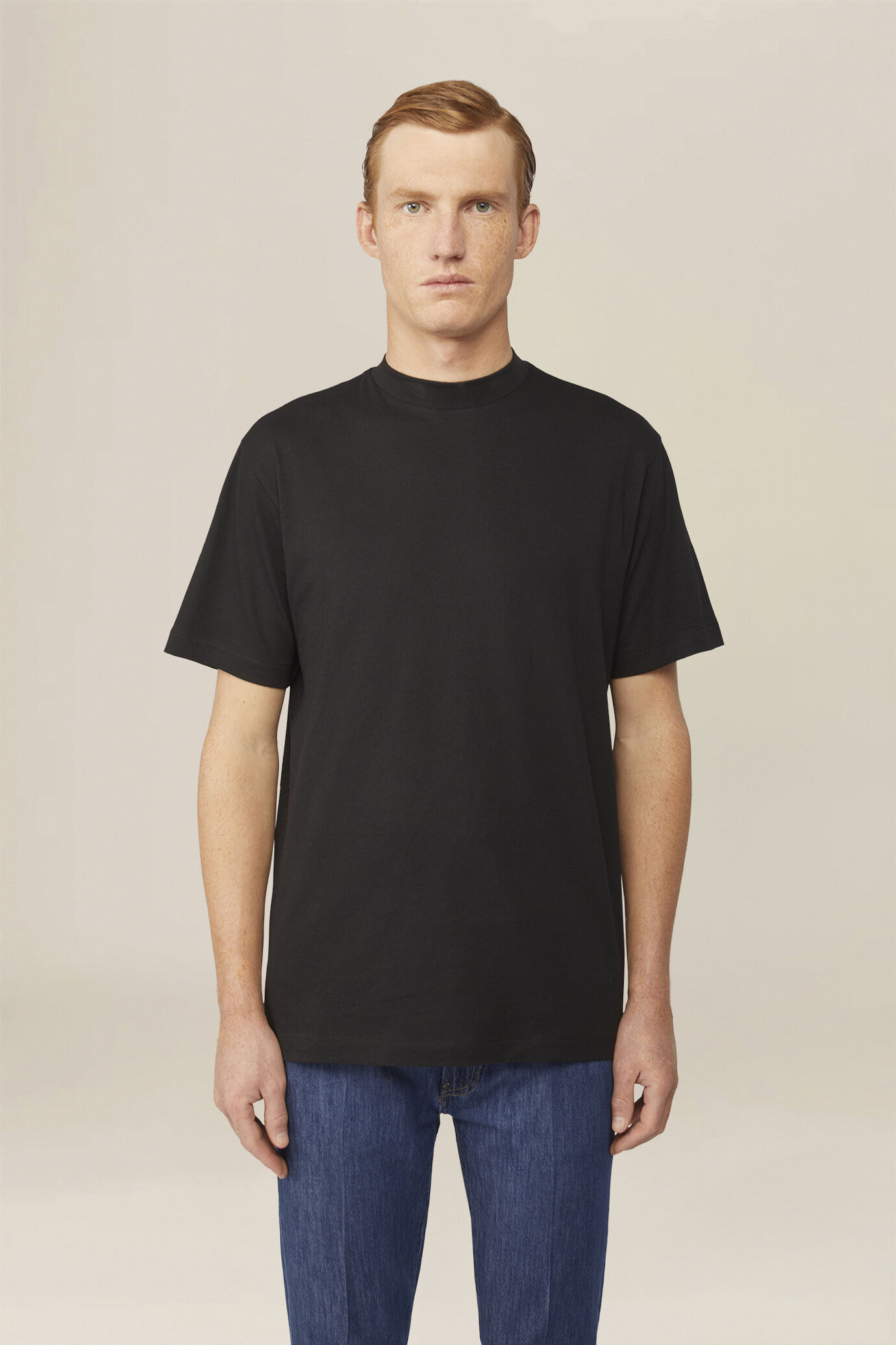Men's T-shirt in 100% cotton jersey with slightly high neck image number 0