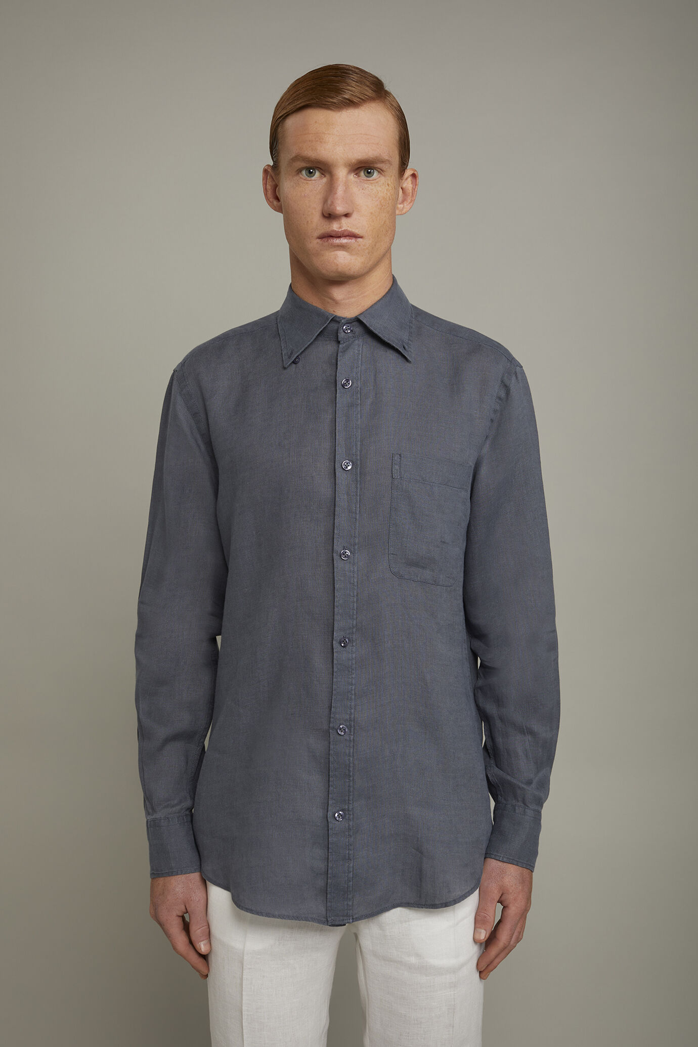 Camicia casual uomo collo button down 100% lino comfort fit