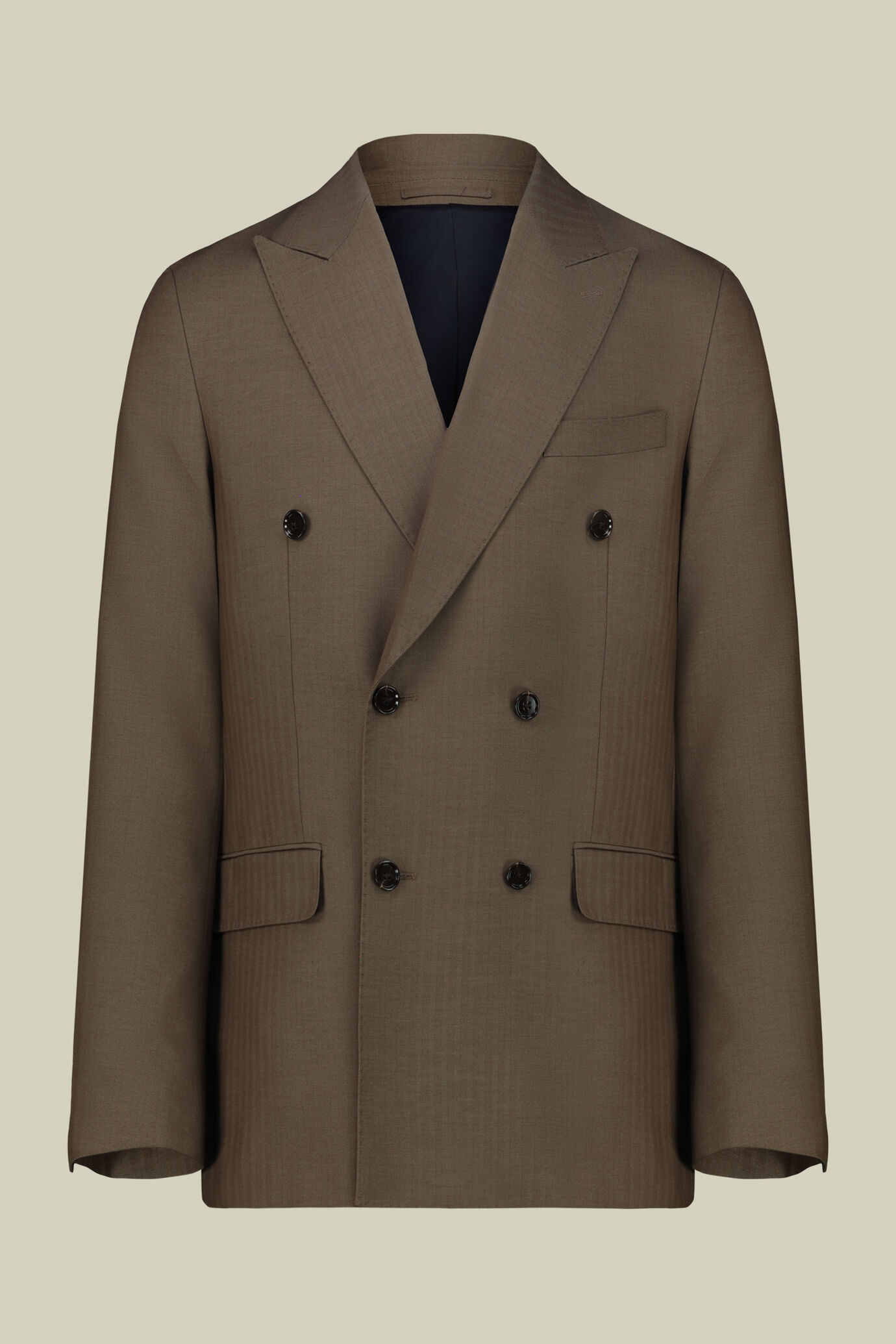 Double-breasted men's suit in Herringbone fabric