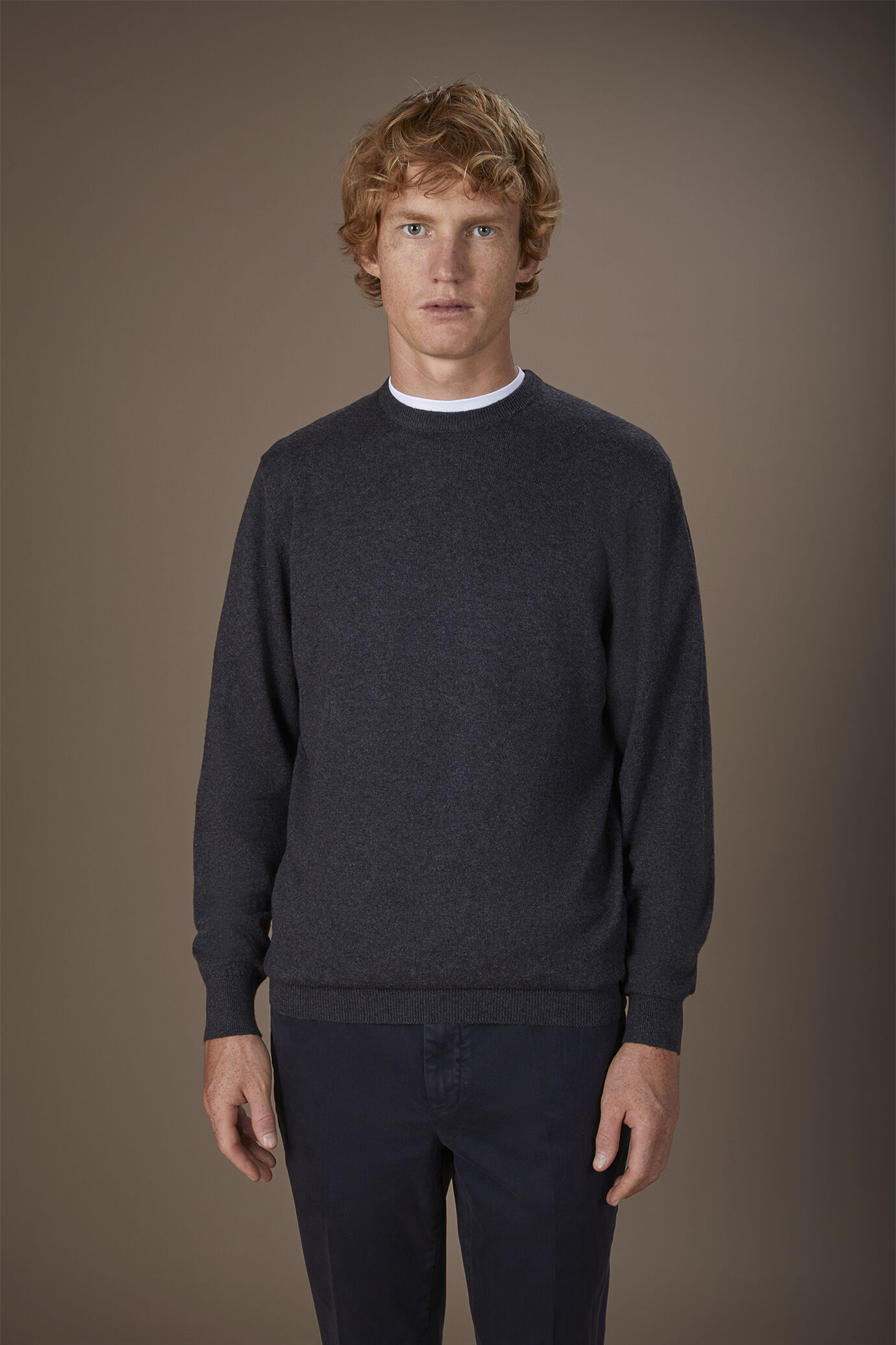 Men's regular fit crew neck jumper in wool and cotton image number 0