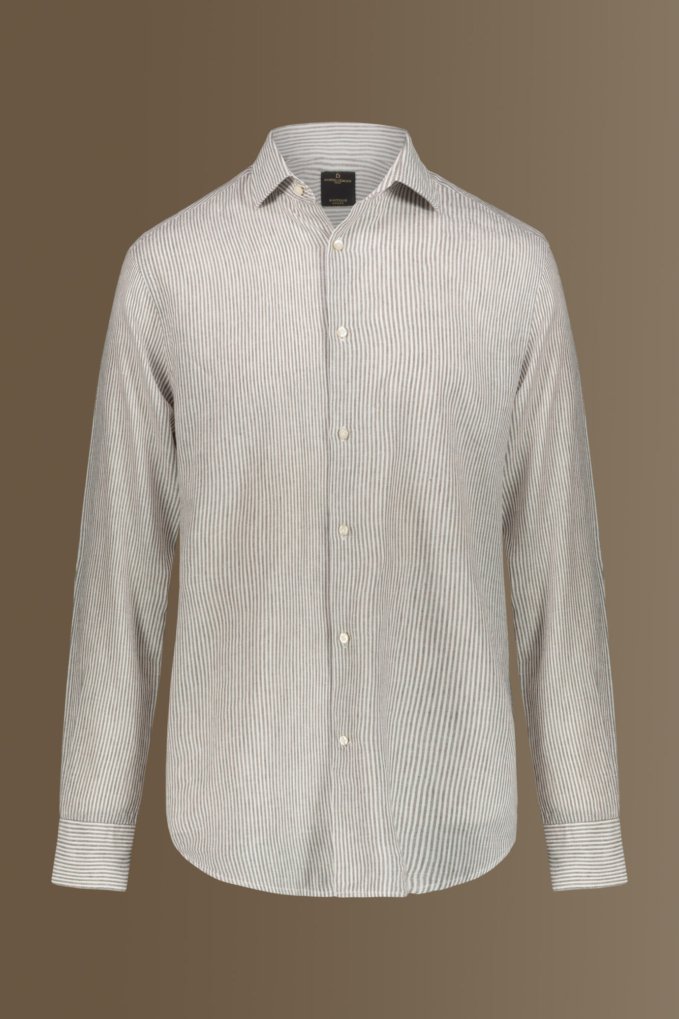 Camicia casual uomo collo francese misto lino a righe image number 4