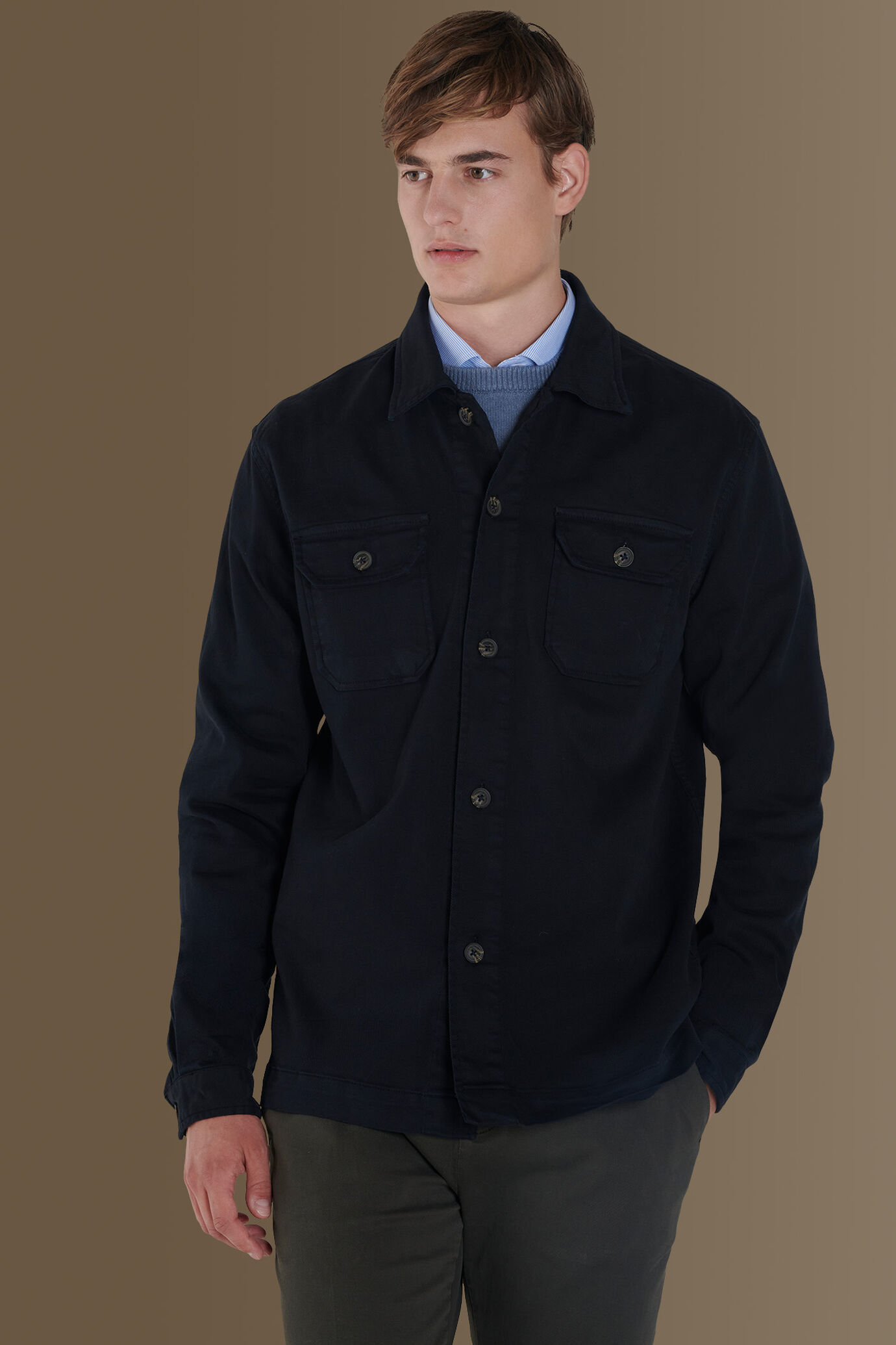 Overshirt uomo tinta unita tessuto costruzione twill image number 1