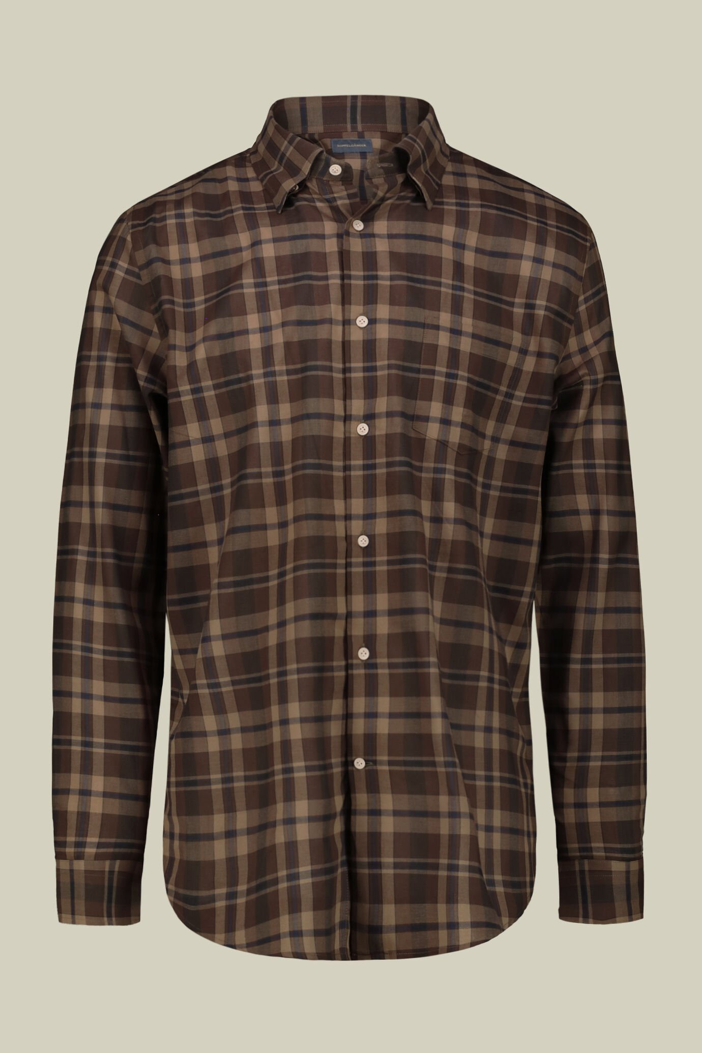 Chemise homme décontractée à boutons cachés, confectionnée dans un tissu en mousseline lavée à carreaux