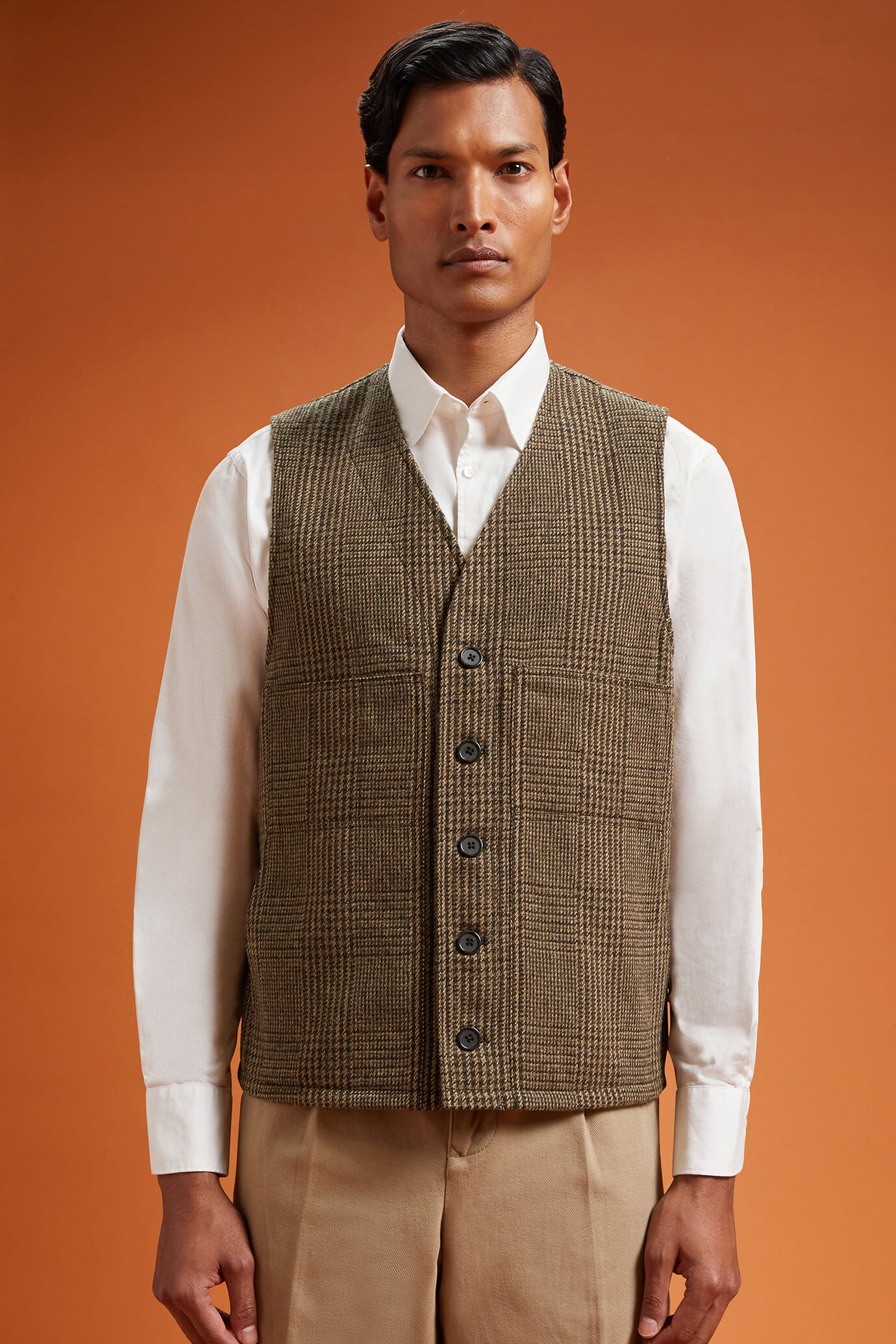 Gilet uomo monopetto con scollo a v disegno principe di galles Wool Blend regular fit image number 0