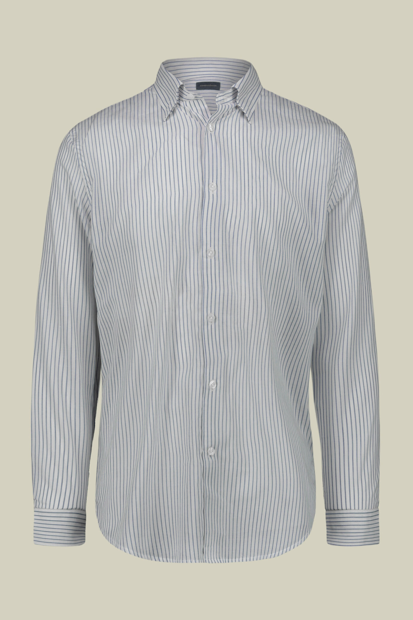 Men's concealed button down casual shirt in yarn-dyed striped washed muslin fabric image number 5