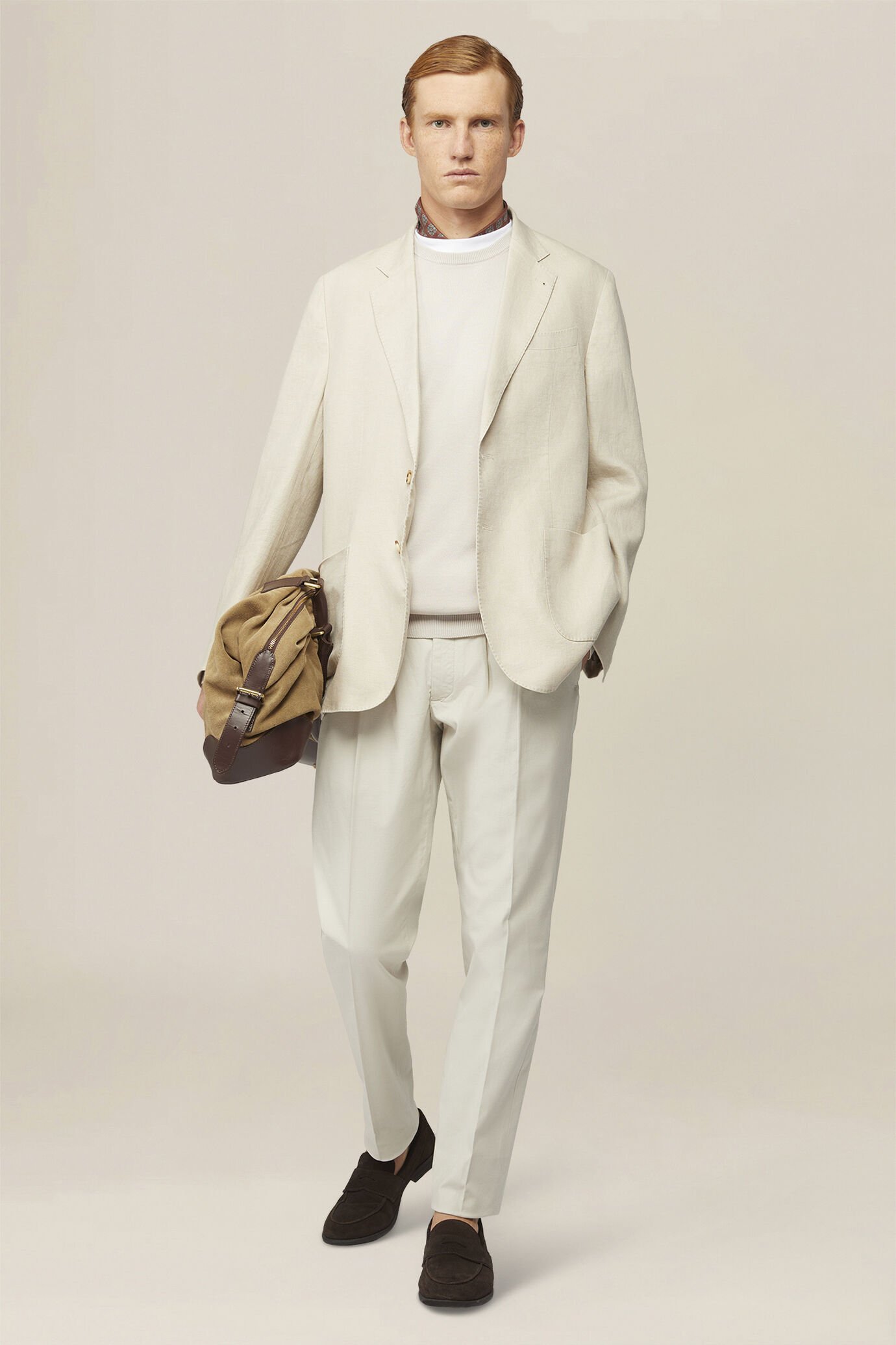 Einreihiges, ungef&uuml;ttertes Herrensakko mit klassischem Revers und aufgesetzten Taschen 100 % Leinen