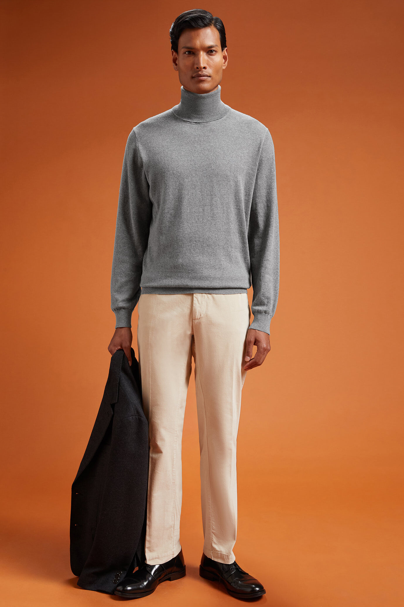 Herren-Pullover mit hohem Ausschnitt aus Baumwolle in normaler Passform image number 1