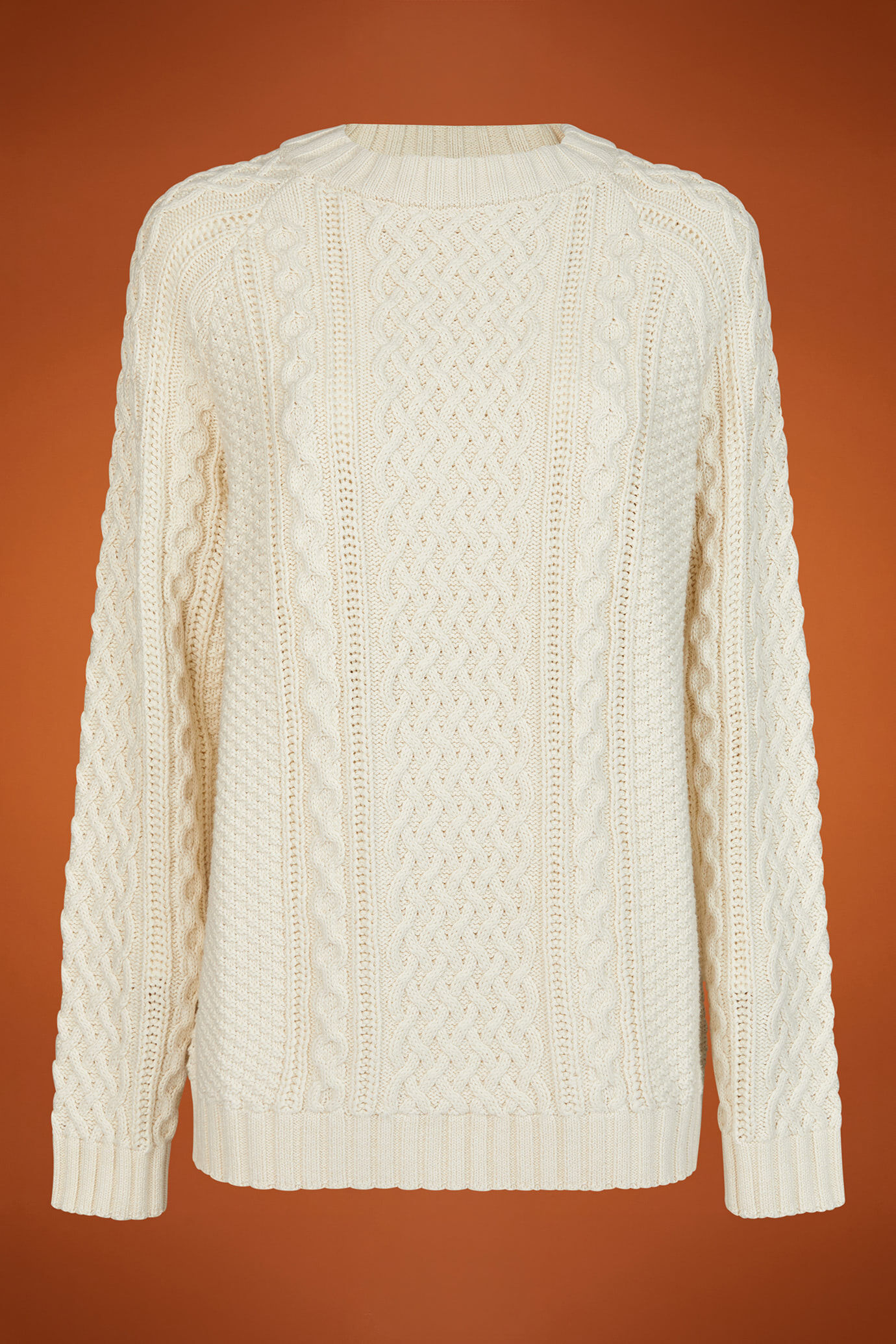 Pull à col rond pour femme, 100% coton, maille torsadée à motifs norvégiens image number 4