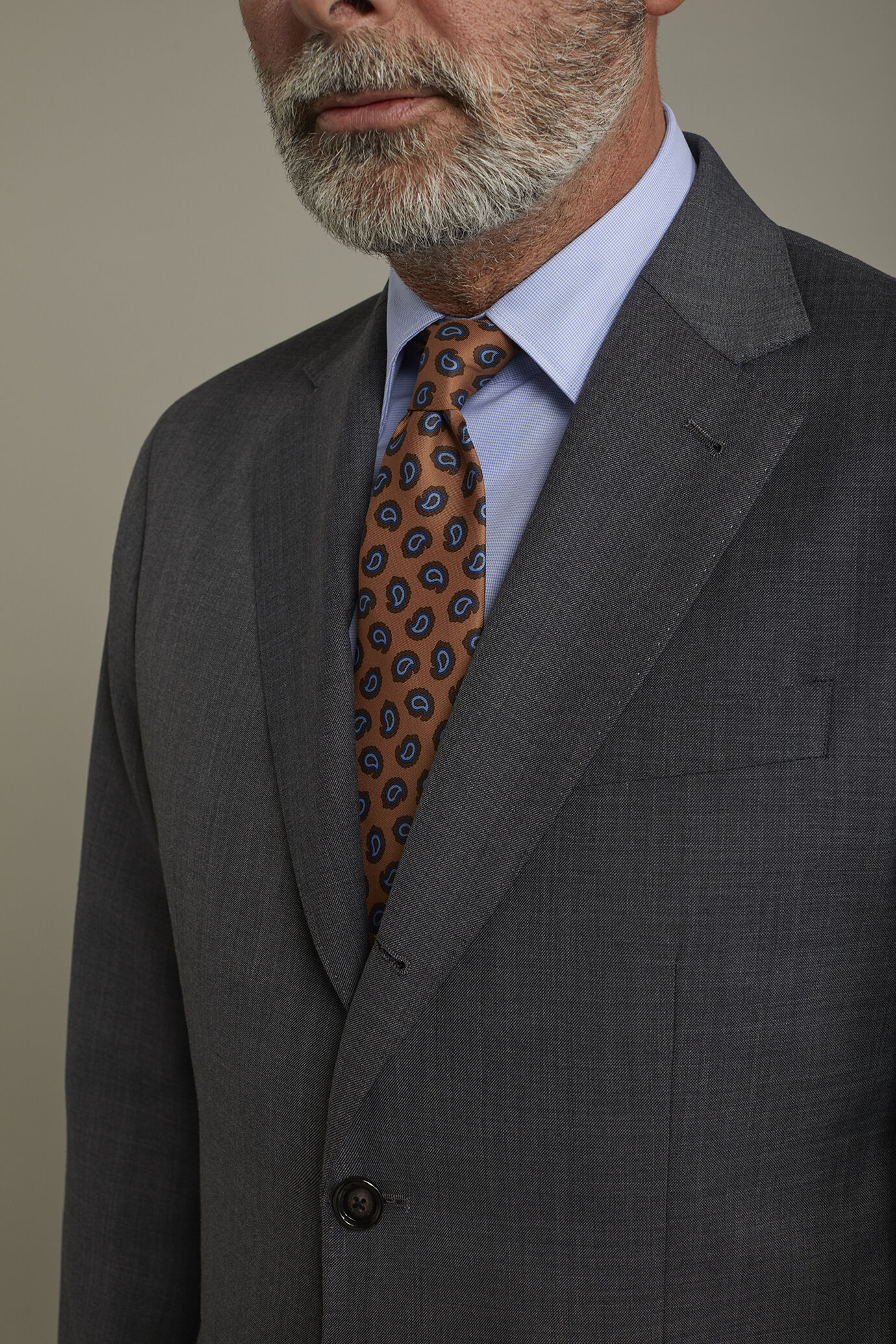 Men's single-breasted Wool Blend suit with regular fit grisaille design image number 3