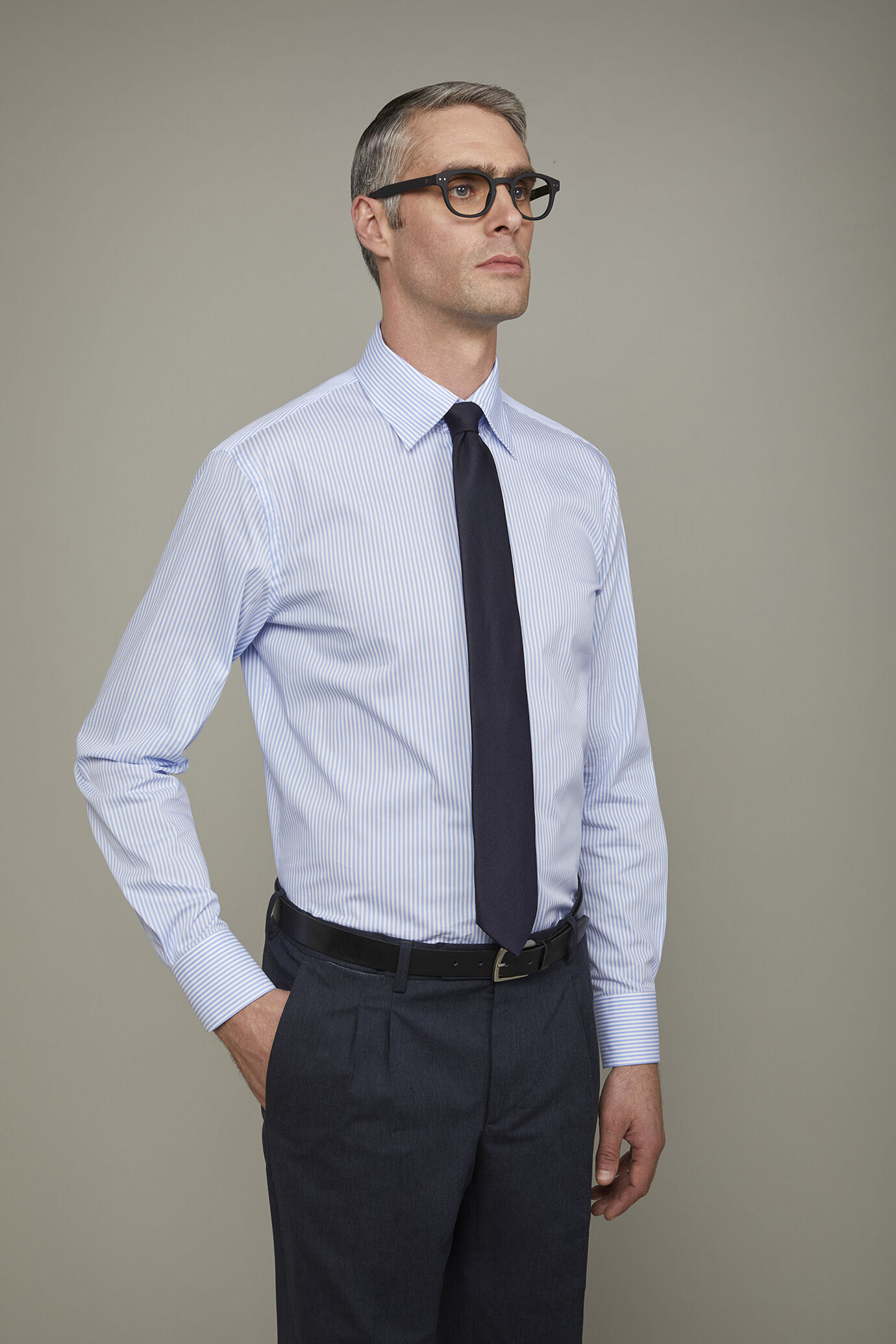 Camicia tecnica uomo collo classico tessuto nylon stampato a righe regular fit