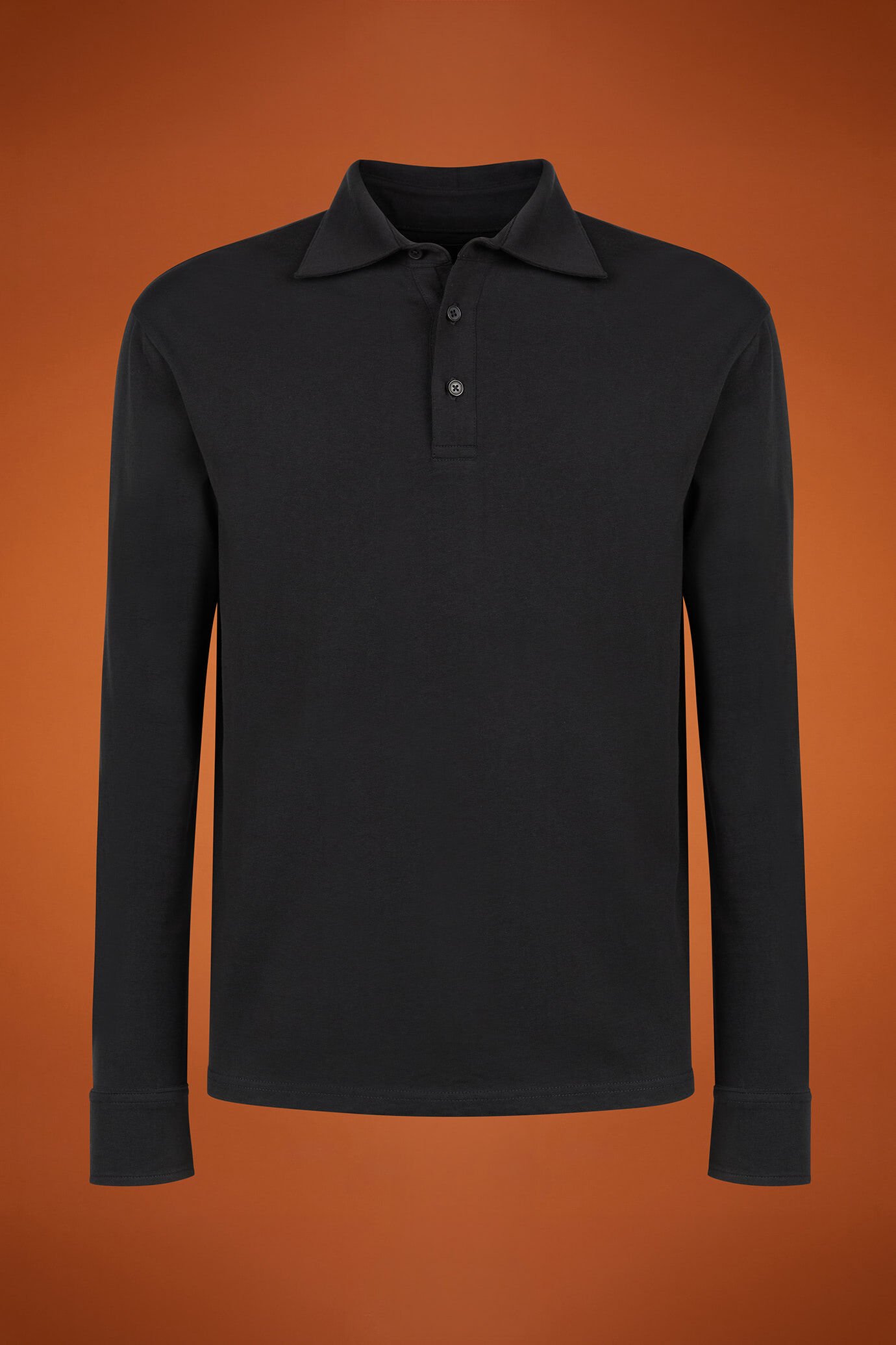 Men's long-sleeved 100% cotton polo shirt with a classic collar in a regular fit image number 4