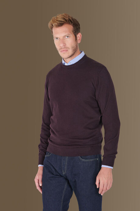 Round neck sweater in cotton- wool blend