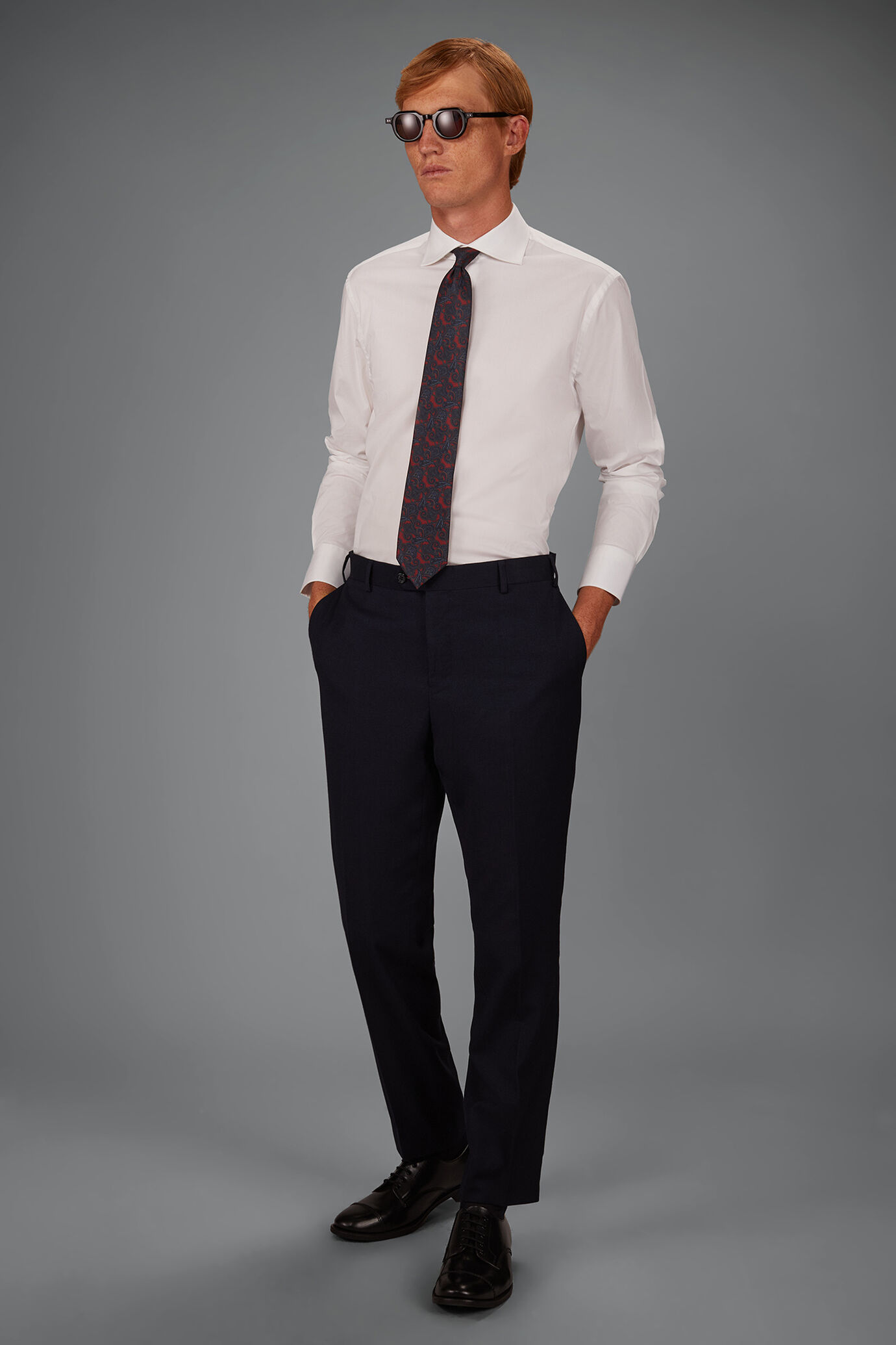 Camicia classica collo francese uomo 100% cotone tinta unita fiammato