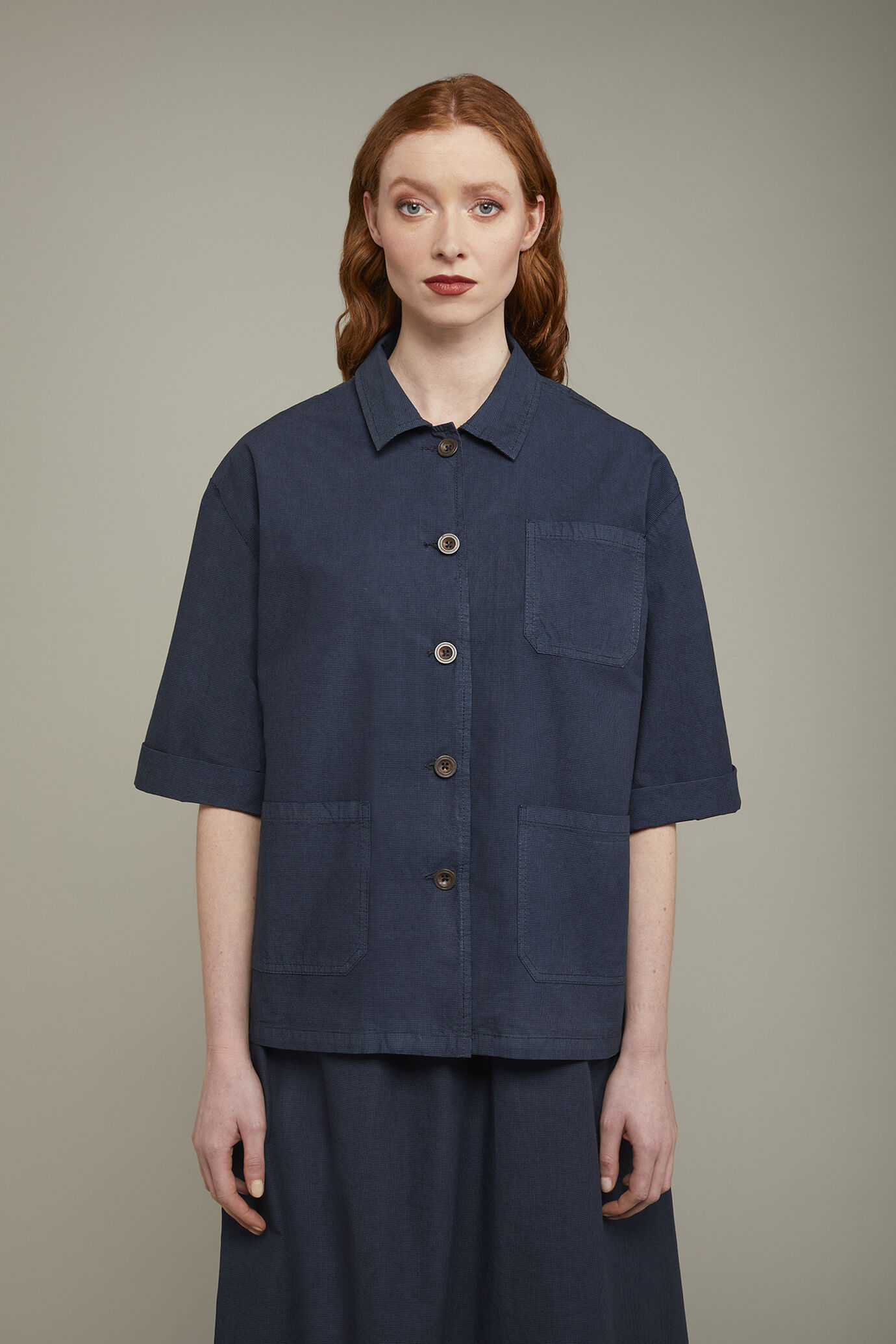 Veste femme à col chemise et motif à microcarreaux en 100 % coton coupe régulière image number 2