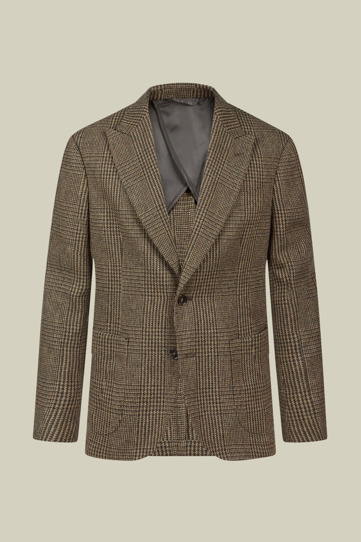 Men's regular fit single-breasted jacket in Prince of Wales check wool blend fabric with peak lapels