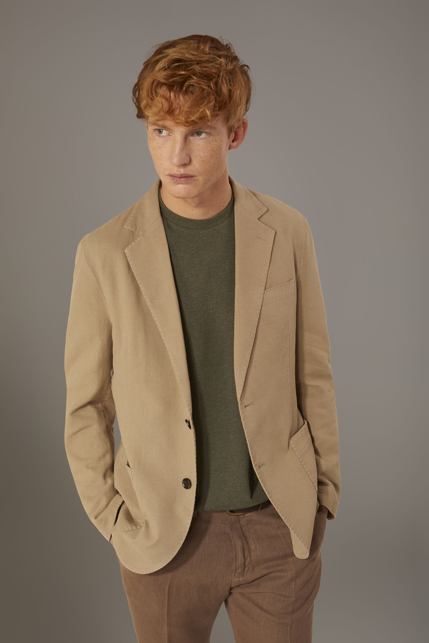 Giacca monopetto lino e cotone con tasca a toppa image number 1