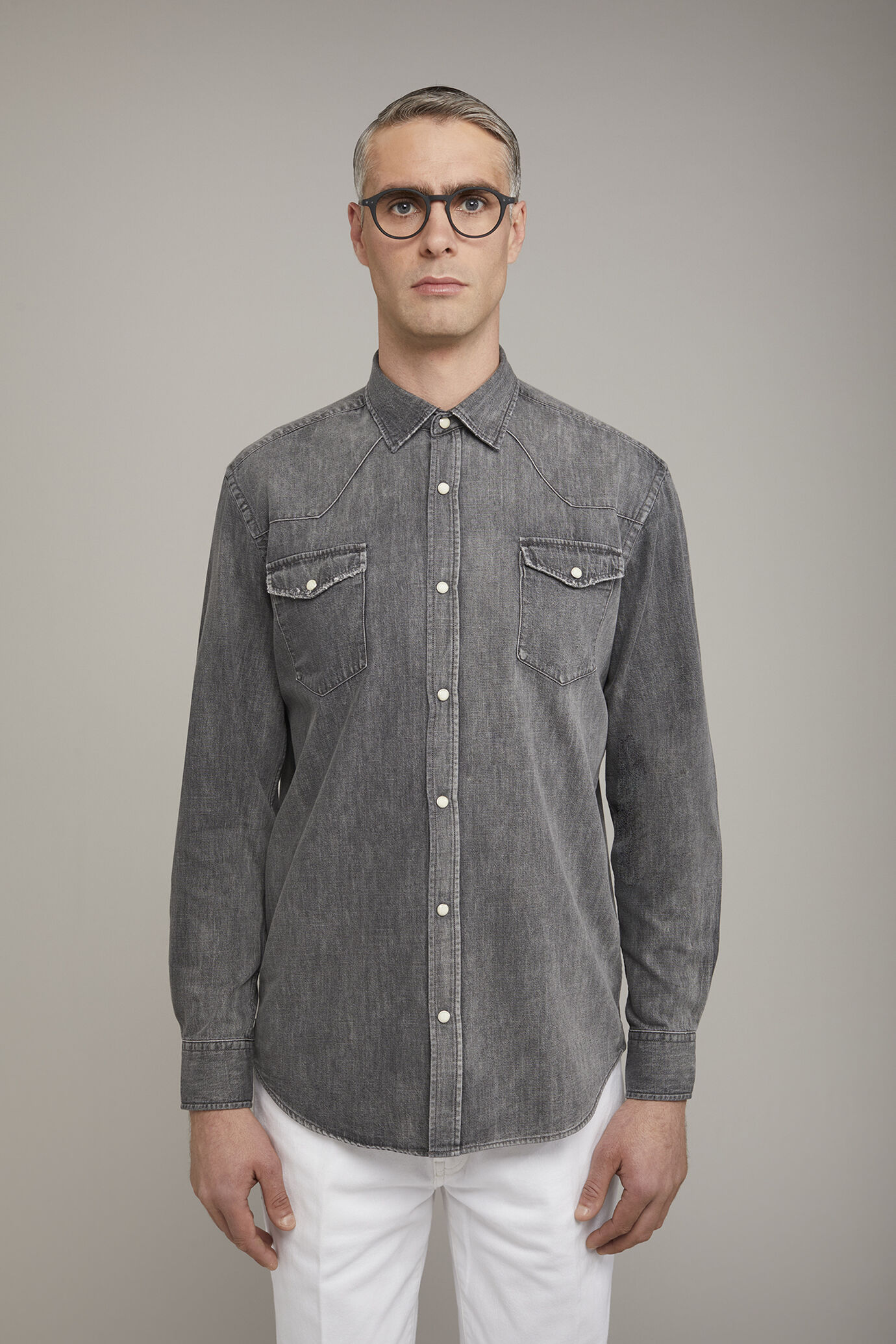 Chemise décontractée pour homme à col classique en tissu 100 % coton denim coupe confort