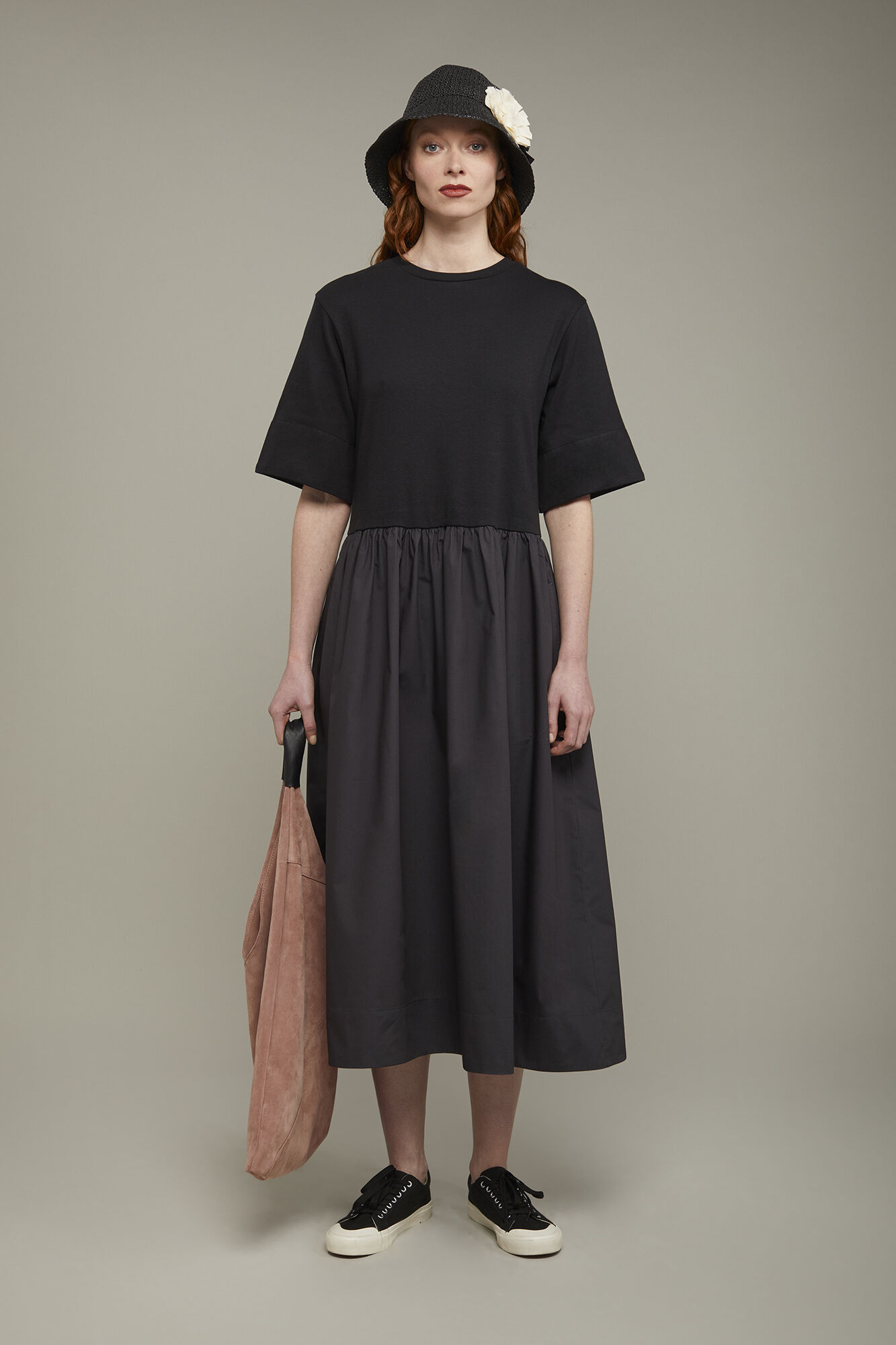Abito midi donna bicolore 100% cotone in jersey regular fit