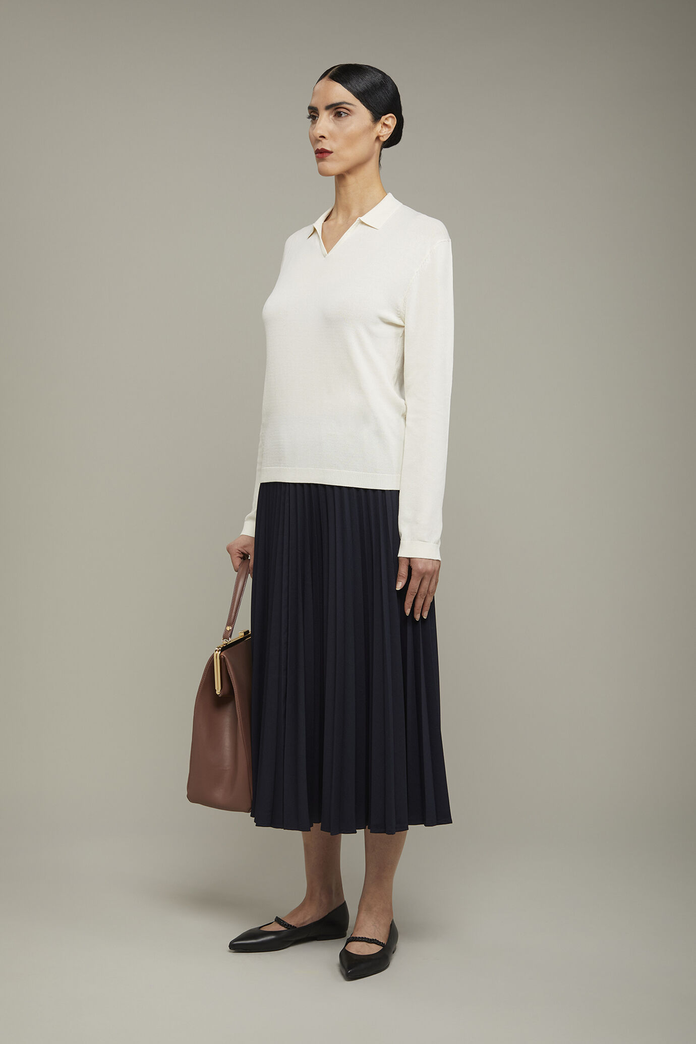 Polo donna in maglia con manica lunga image number 1