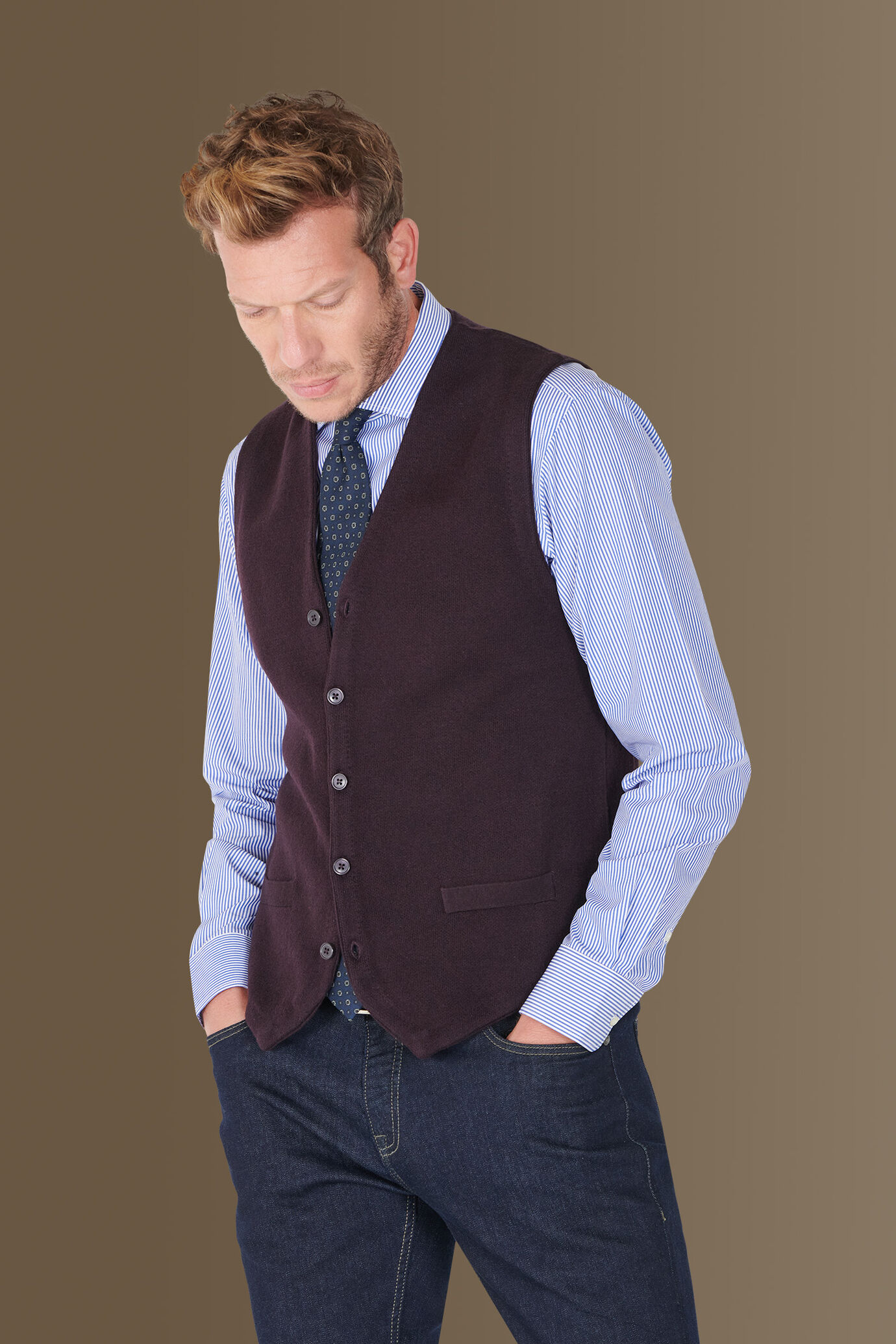 Gilet monopetto in maglia misto lana e cotone image number 0