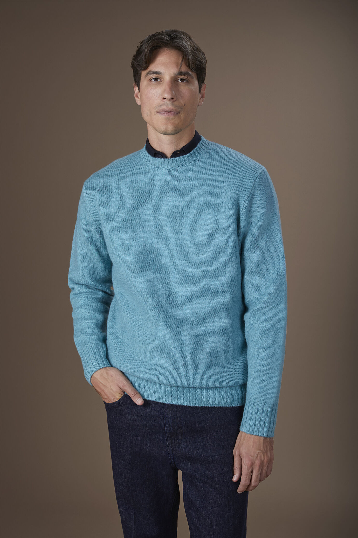 Men's regular fit crew neck jumper in 100% wool image number 0