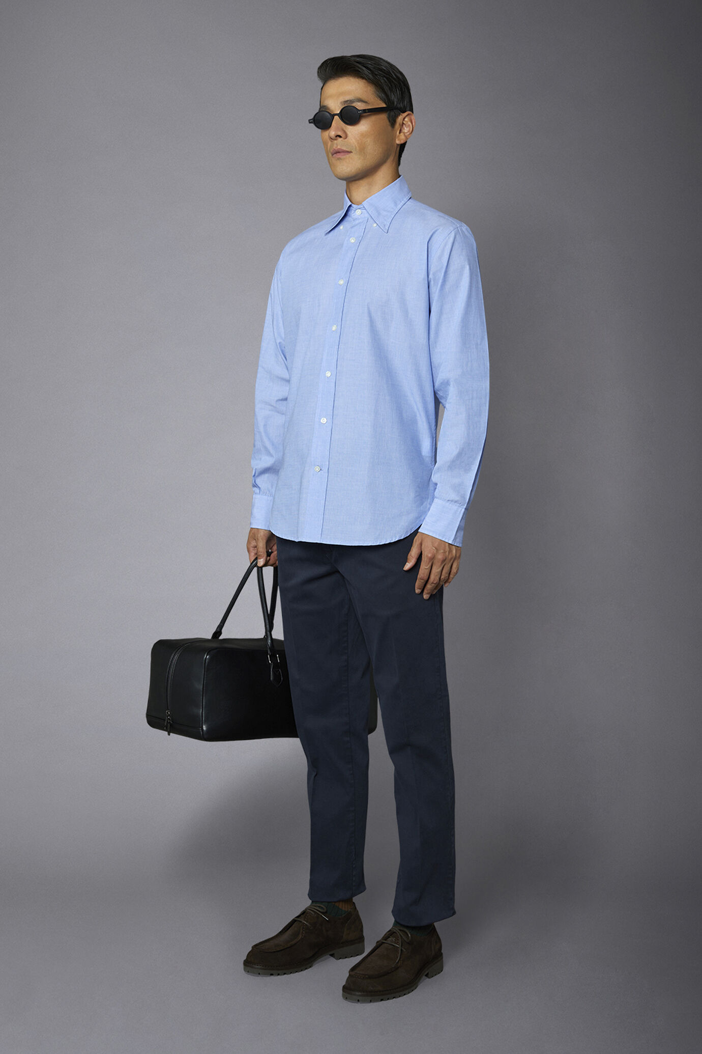 Classic washed genderless button down comfort fit shirt fil-a-fil fabric image number 1