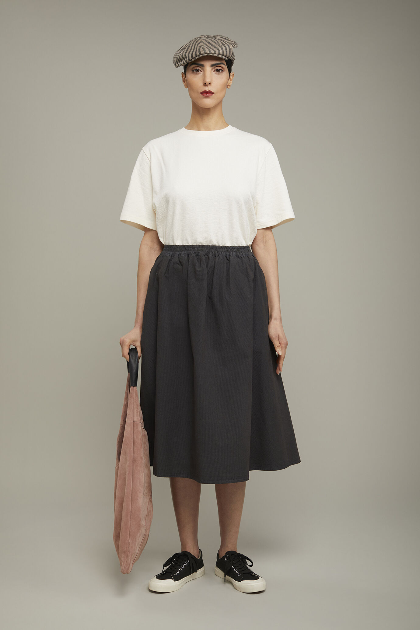 Women’s flared skirt 100% cotton elastic waist microcheck regular fit