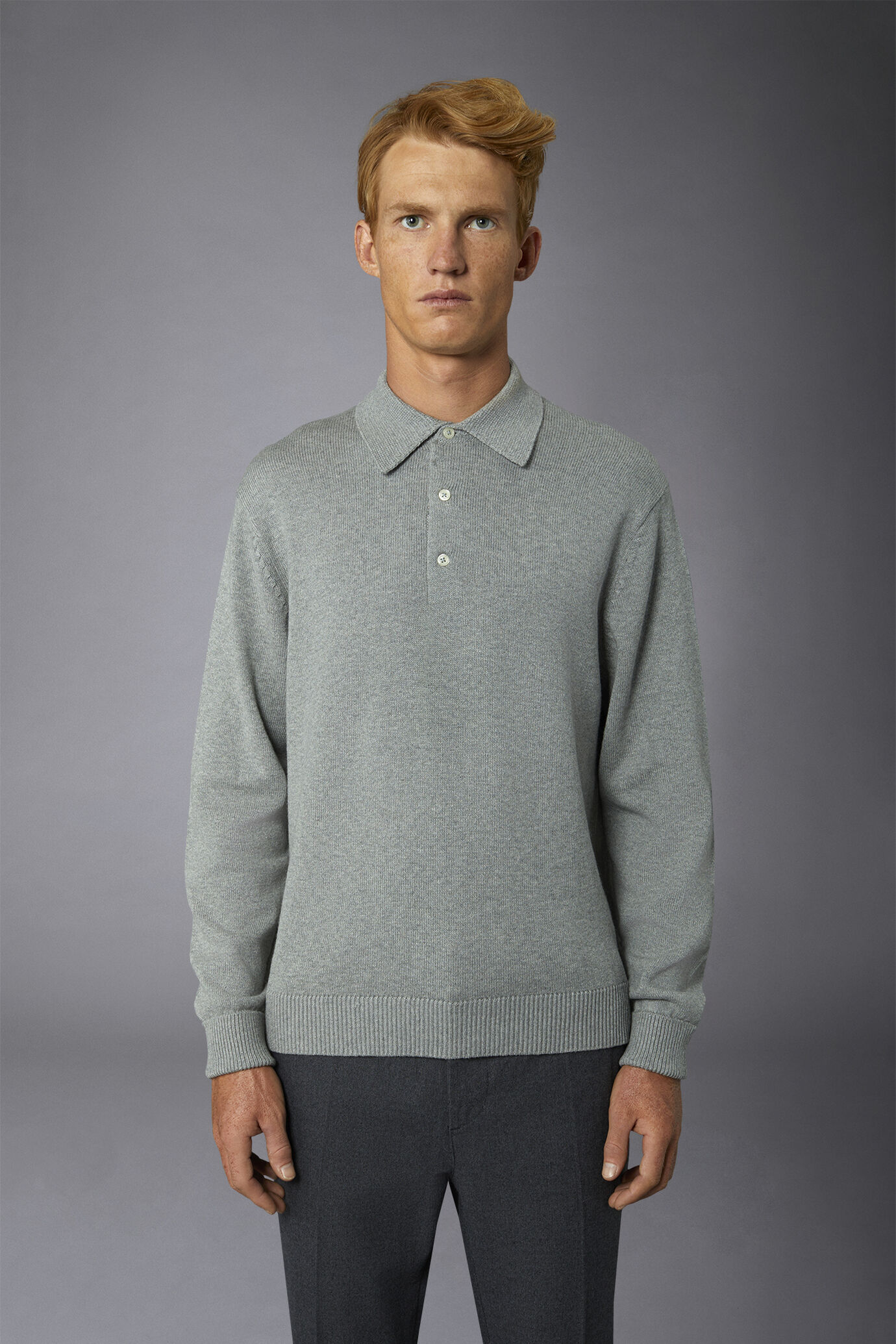 Polo in maglia uomo manica lunga in lana e cotone regular fit image number 2