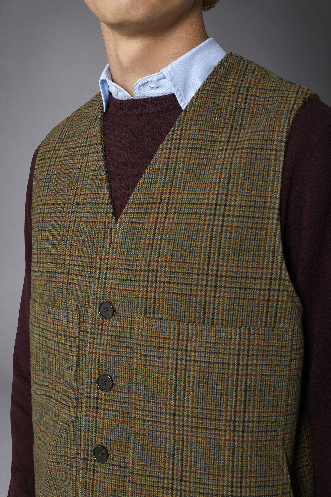 Men's prince of Wales wool blend single-breasted casual v-neck regular fit waistcoat image number 2