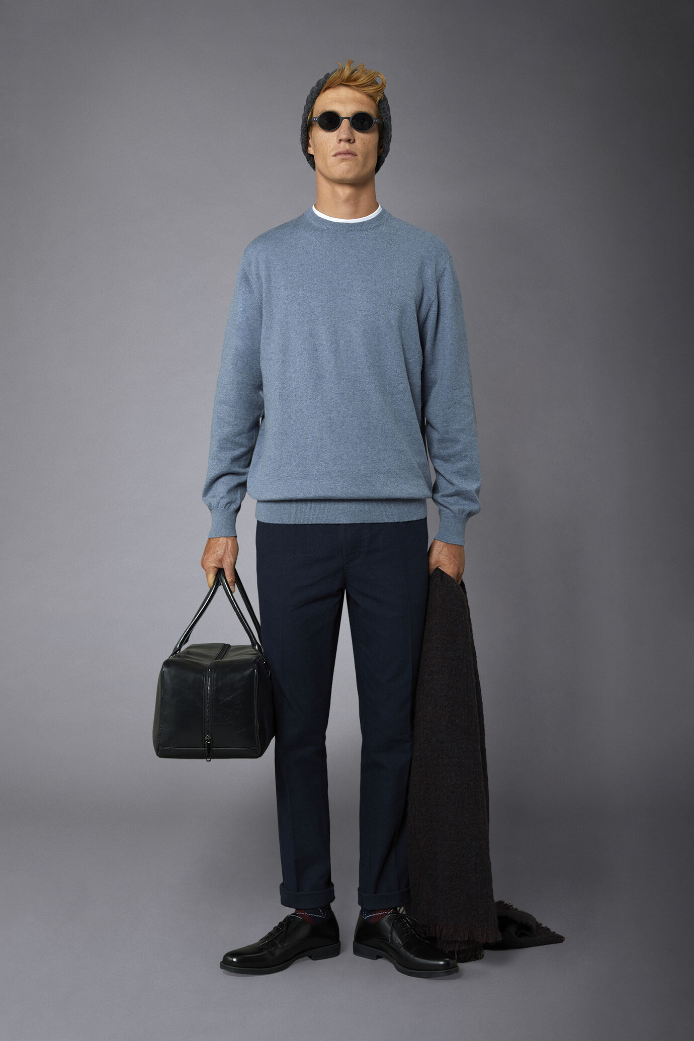 Pull &agrave; col ras du cou en laine et coton image number 0