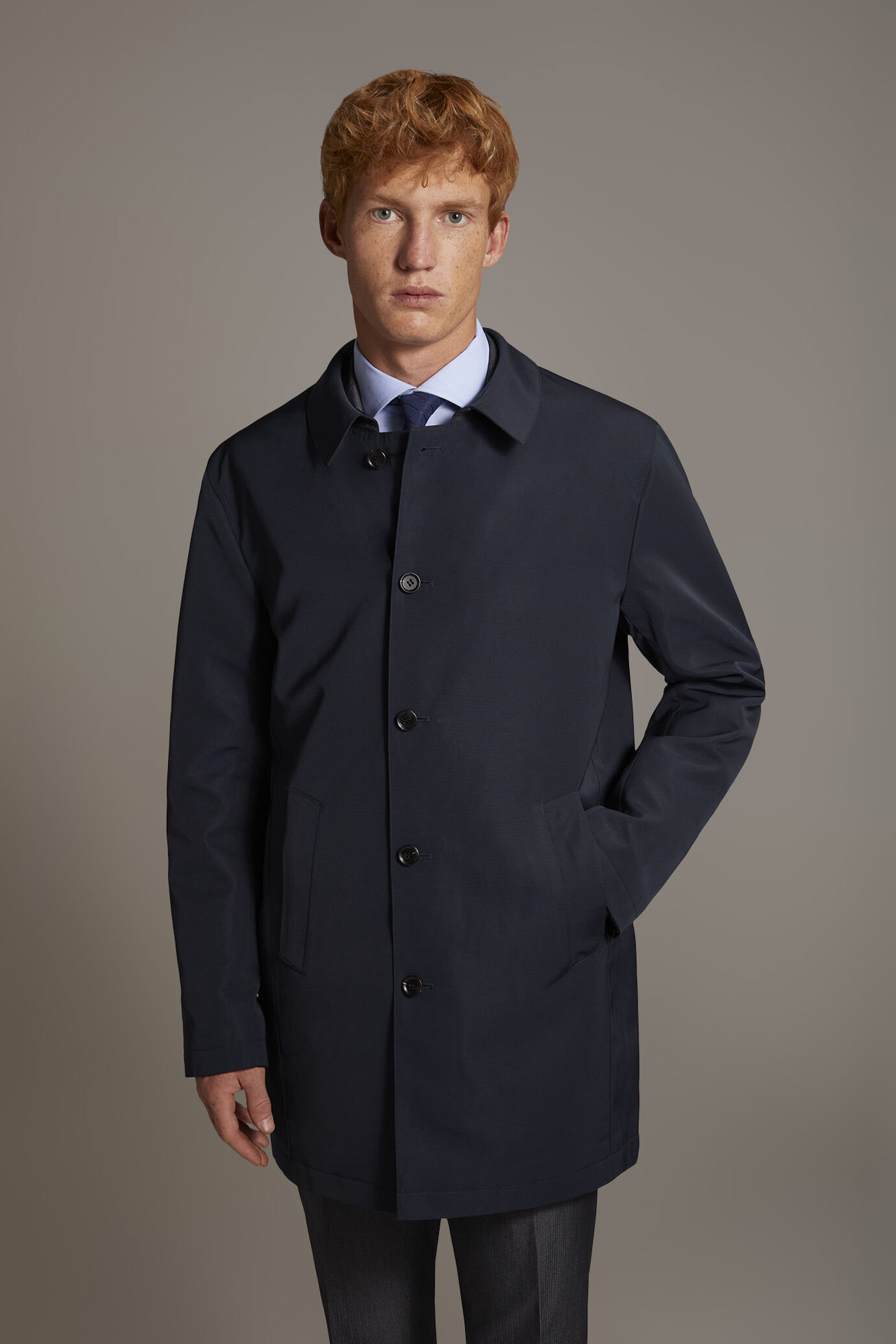 Double face wool blend raincoat in technical fabric image number 2