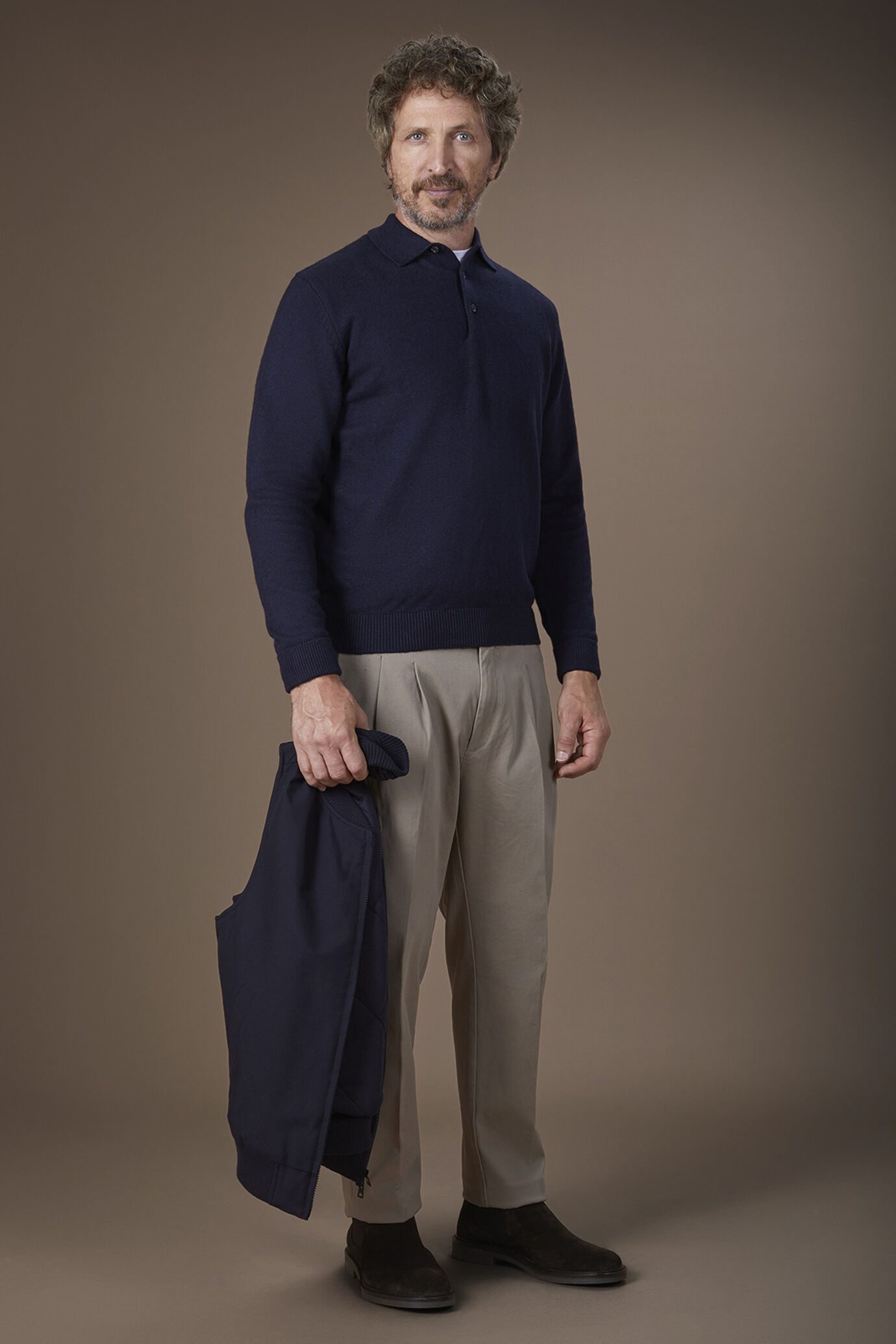 Herren-Polo aus Wolle und Baumwolle in normaler Passform image number 1