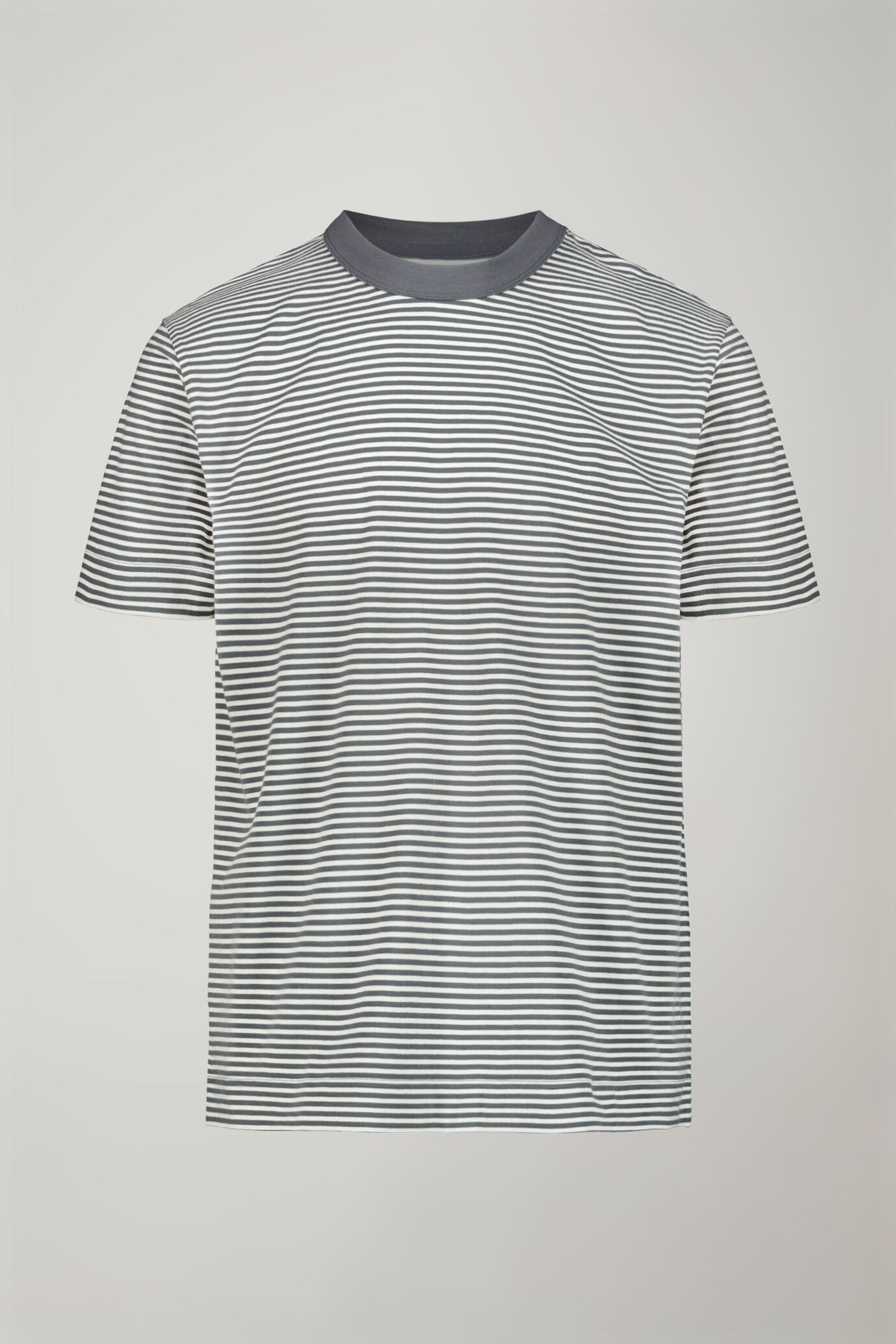 Men’s 100% cotton round neck t-shirt with stripes regular fit image number 4
