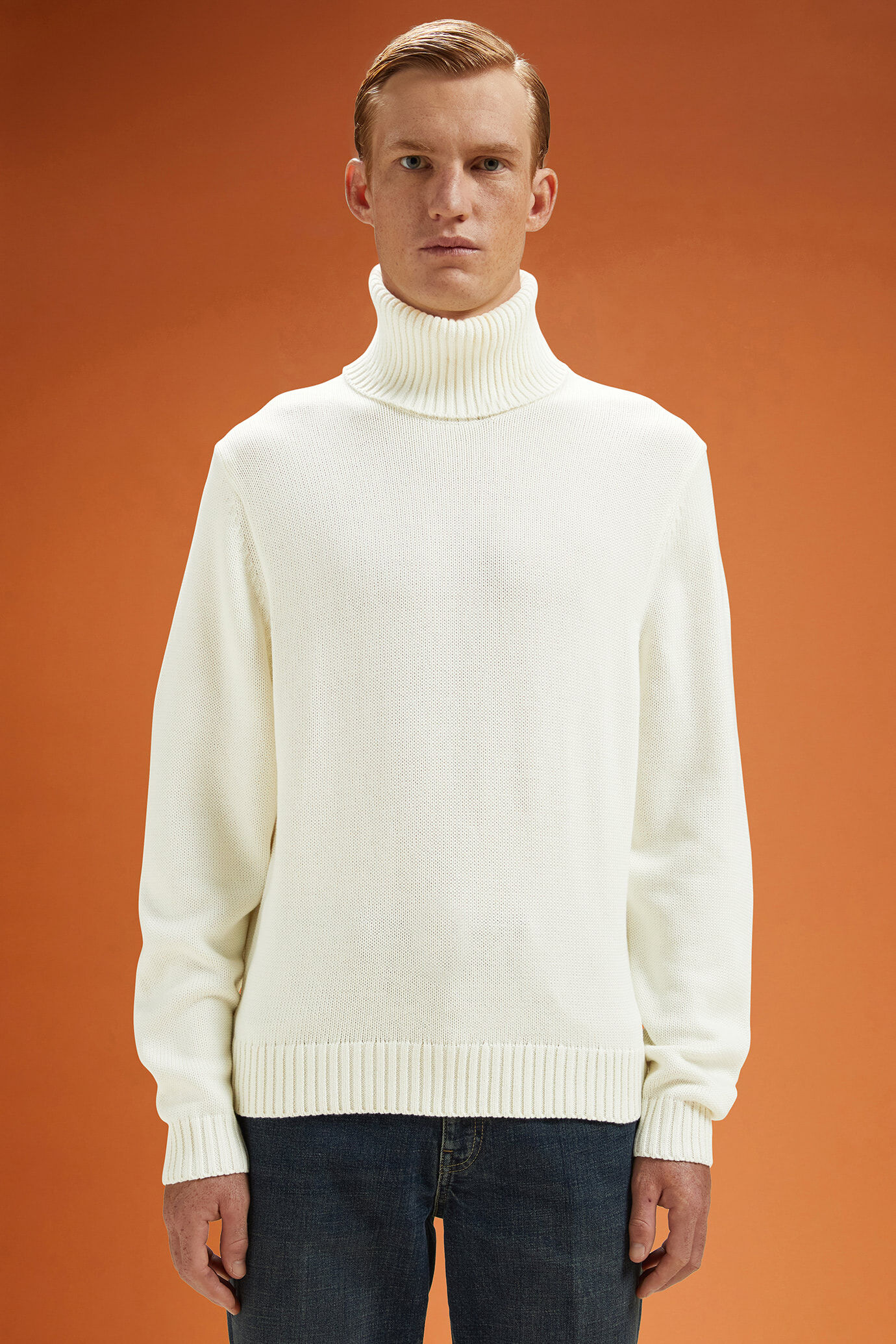 Men's ribbed knit polo neck jumper in a regular fit