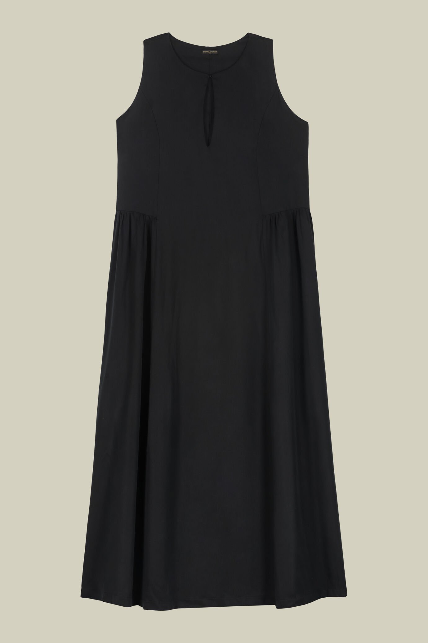 Ärmelloses Damenkleid mit tiefem Halsausschnitt und gerafften Einsätzen an den Hüften